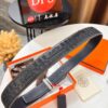 Hermès Men's Belt, Top Grain Calfskin with Engraved Metal Buckle, 3.8cm Width, Custom Length