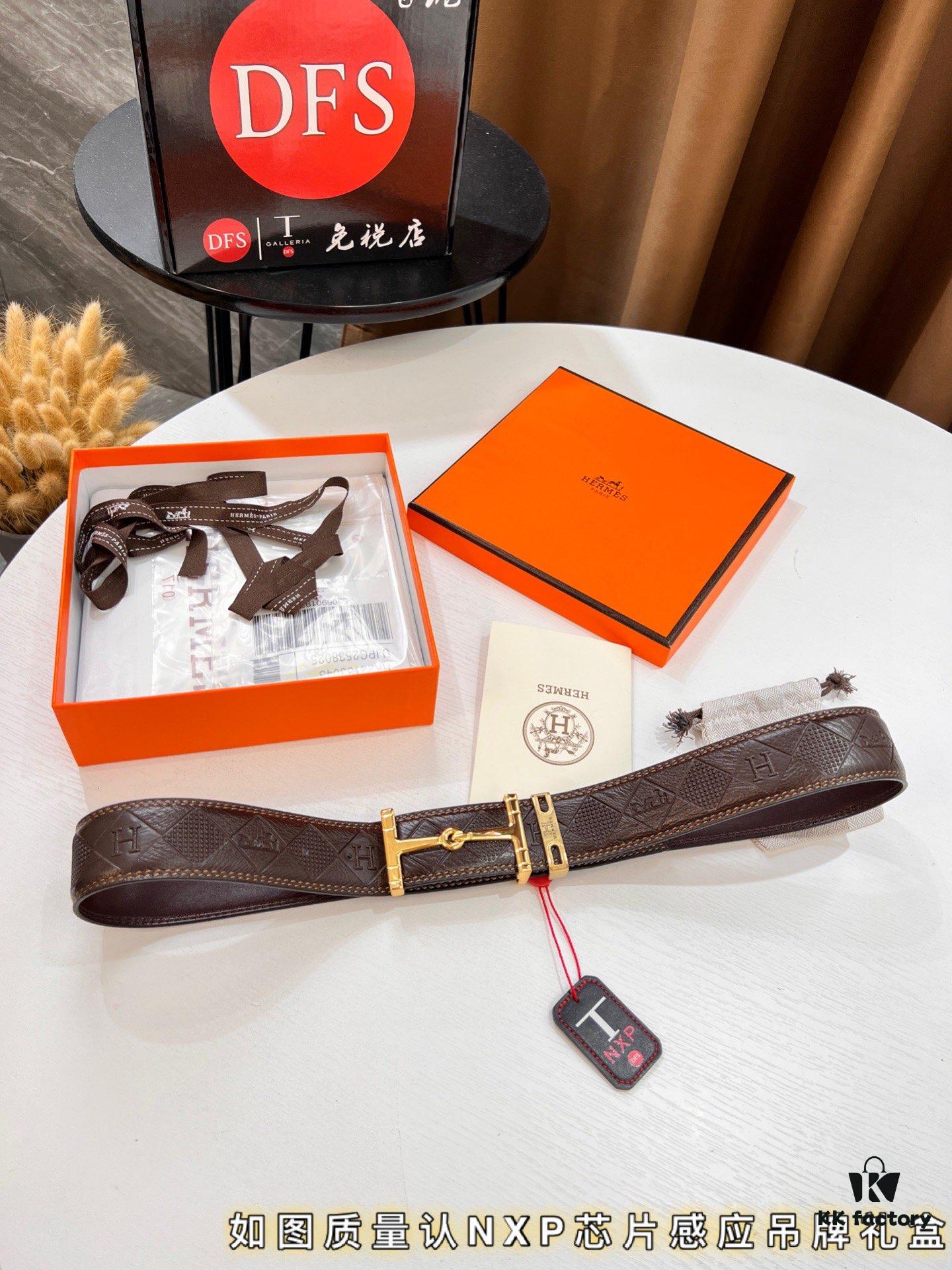 693201763a89a121ed55072e Hermès Men's Belt, Genuine Top-Layer Calfskin with Engraved Horse Carriage Embossing, 3.8cm Width, Stainless Steel Buckle, Adjustable Length