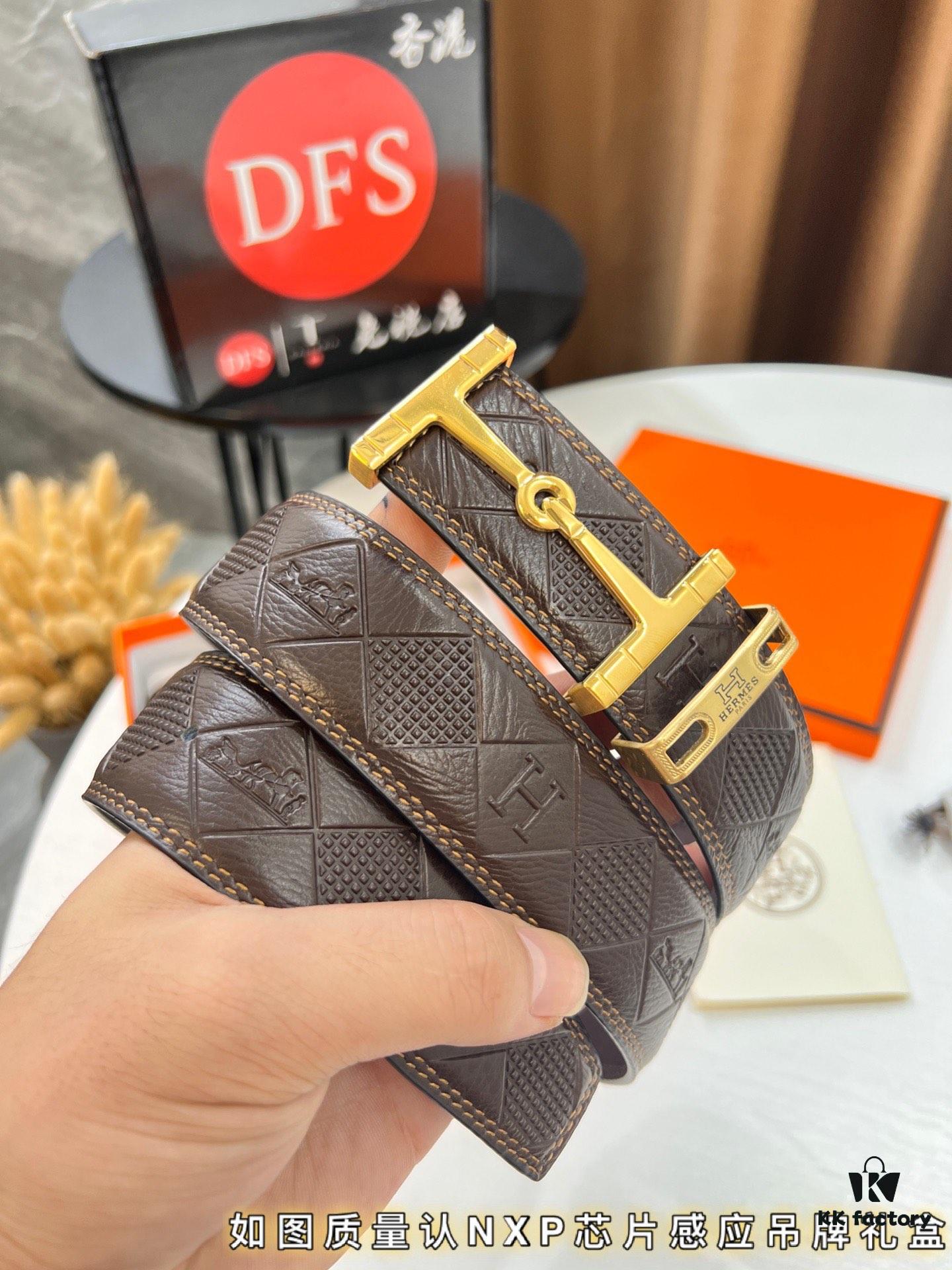 693201773a89a121ed550730 Hermès Men's Belt, Genuine Top-Layer Calfskin with Engraved Horse Carriage Embossing, 3.8cm Width, Stainless Steel Buckle, Adjustable Length