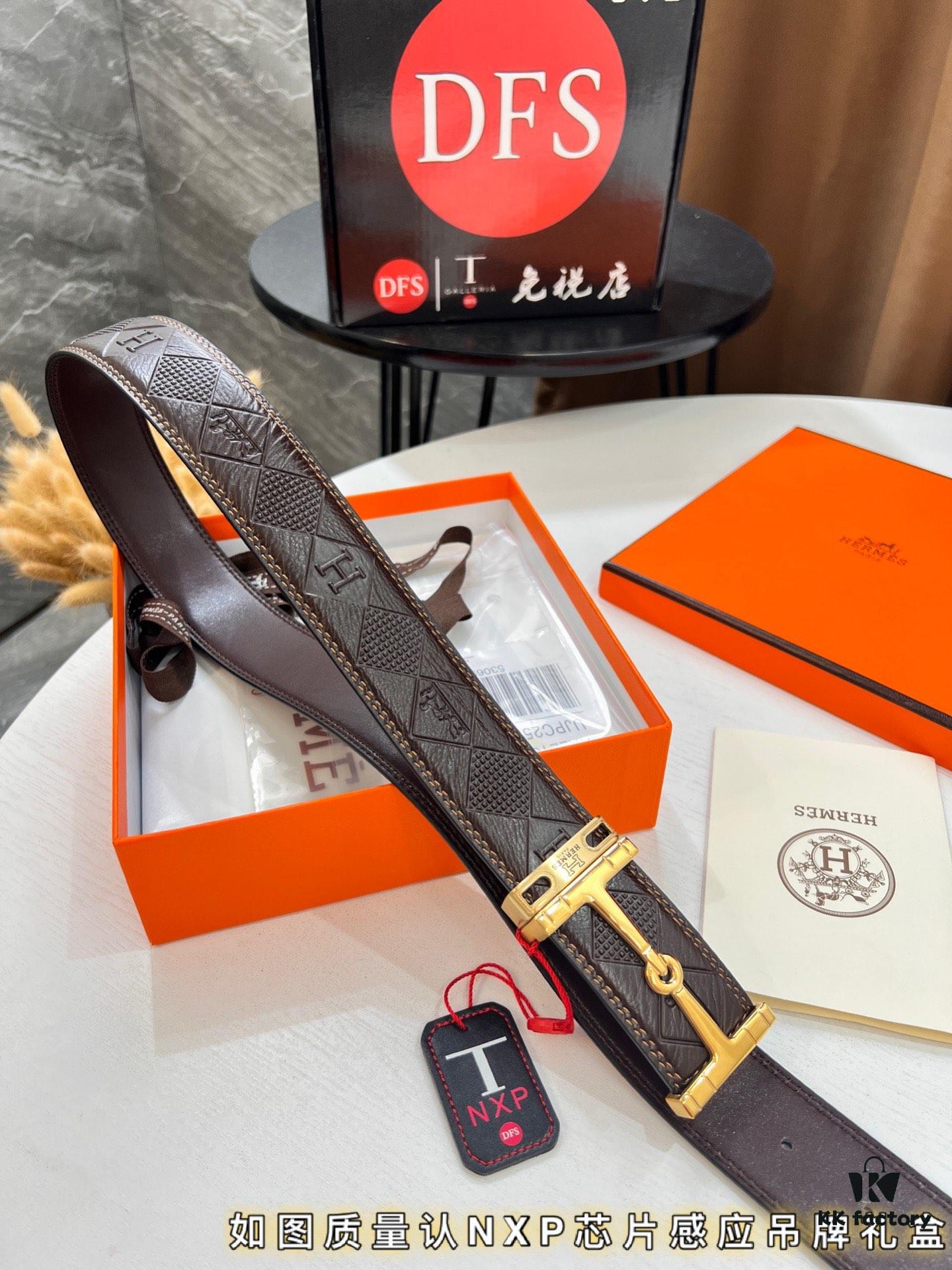 693201773a89a121ed550733 Hermès Men's Belt, Genuine Top-Layer Calfskin with Engraved Horse Carriage Embossing, 3.8cm Width, Stainless Steel Buckle, Adjustable Length