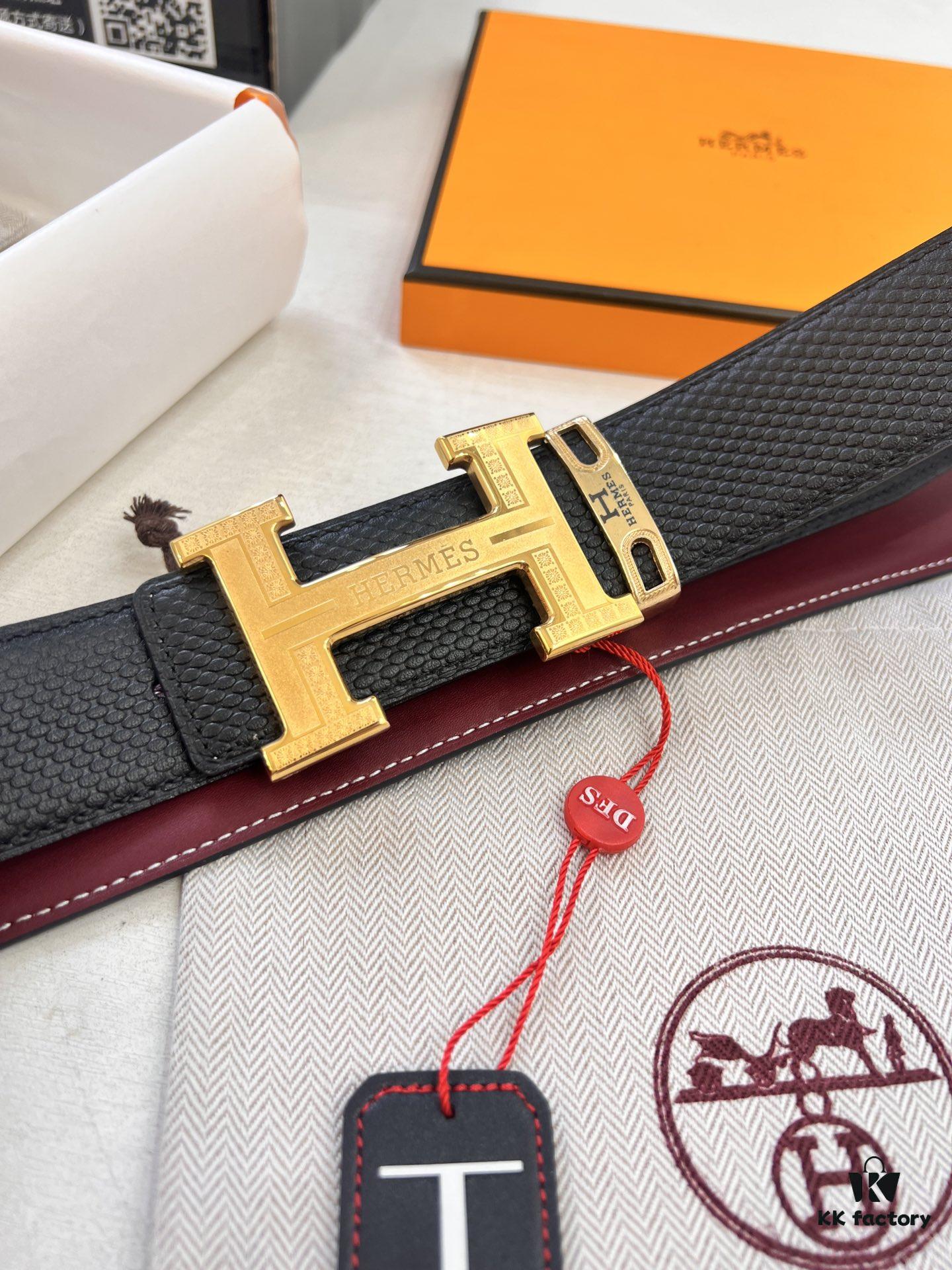 Hermes Men's Belt, Genuine Top-Layer Cowhide with Steel Hardware, 3.8cm Width, Ideal for Gifting