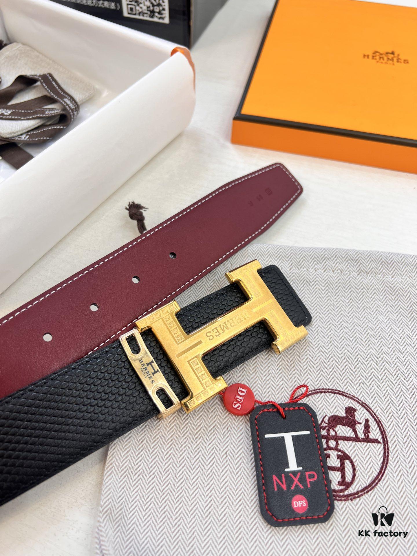Hermes Men's Belt, Genuine Top-Layer Cowhide with Steel Hardware, 3.8cm Width, Ideal for Gifting