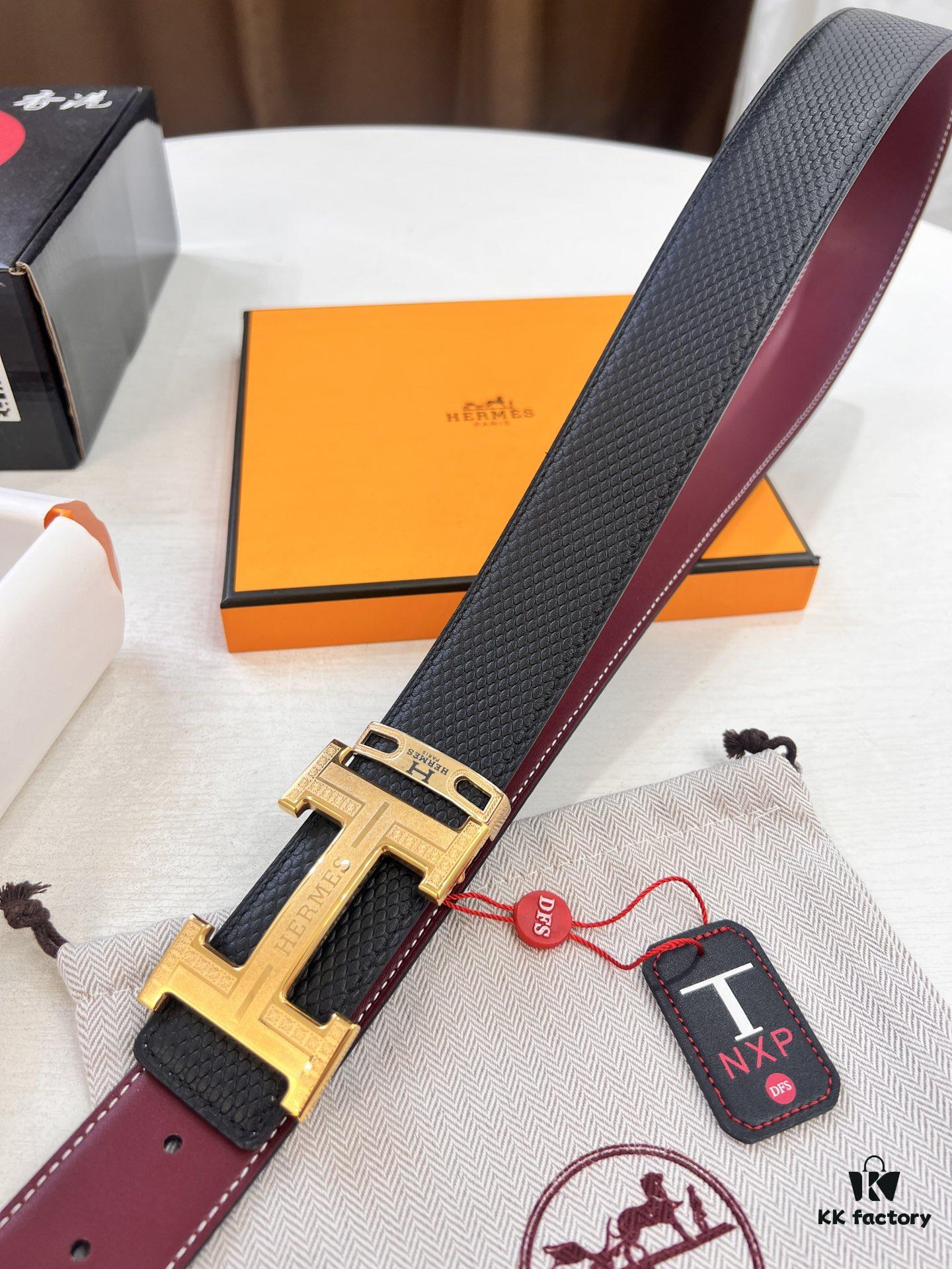 Hermes Men's Belt, Genuine Top-Layer Cowhide with Steel Hardware, 3.8cm Width, Ideal for Gifting