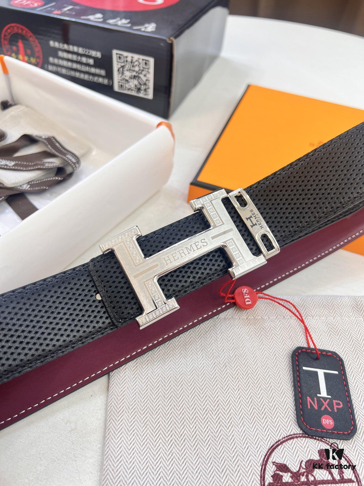 693201783a89a121ed55073d Hermès Men's Belt, Genuine Top-Layer Calfskin with Steel Hardware, 3.8cm Width, Ideal Gift