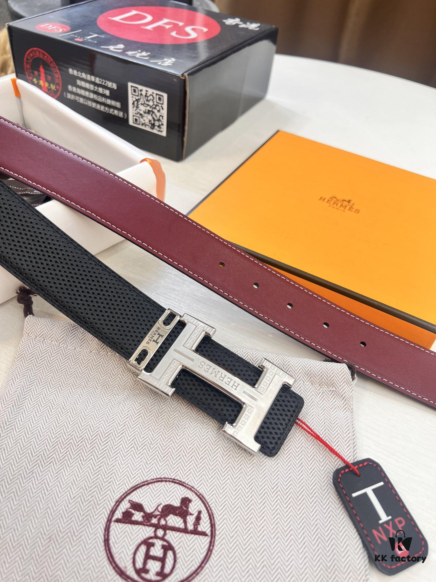 693201783a89a121ed55073f Hermès Men's Belt, Genuine Top-Layer Calfskin with Steel Hardware, 3.8cm Width, Ideal Gift