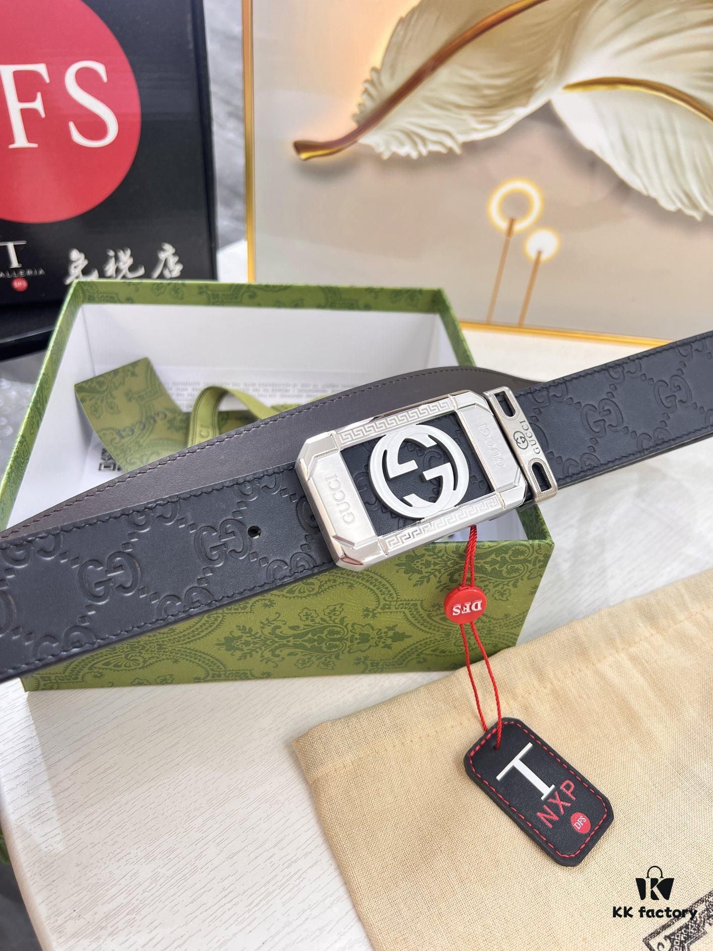 693201793a89a121ed550744 Gucci Men's Belt, 4.0cm Wide, Embossed Cowhide Leather, GG Buckle, ZP Molded Latest Design, Genuine Quality with NXP Anti-Counterfeit Chip