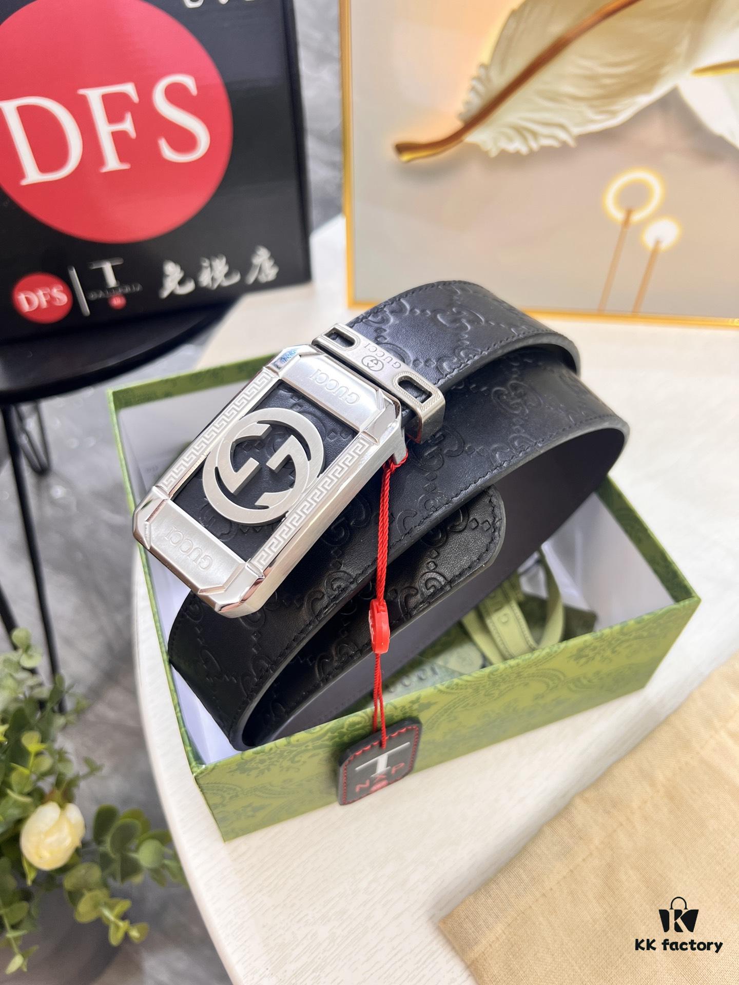 693201793a89a121ed550746 Gucci Men's Belt, 4.0cm Wide, Embossed Cowhide Leather, GG Buckle, ZP Molded Latest Design, Genuine Quality with NXP Anti-Counterfeit Chip