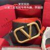 Authentic Duty-Free Valentino Original Imported Leather Belt in Black with Bright Red, Multiple Colors Available, Paired with Retro Hardware ♚ 7.0cm
