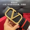 Authentic Duty-Free Valentino Original Imported Leather Belt in Black with Bright Red, Multiple Colors Available, Paired with Retro Hardware ♚ 7.0cm