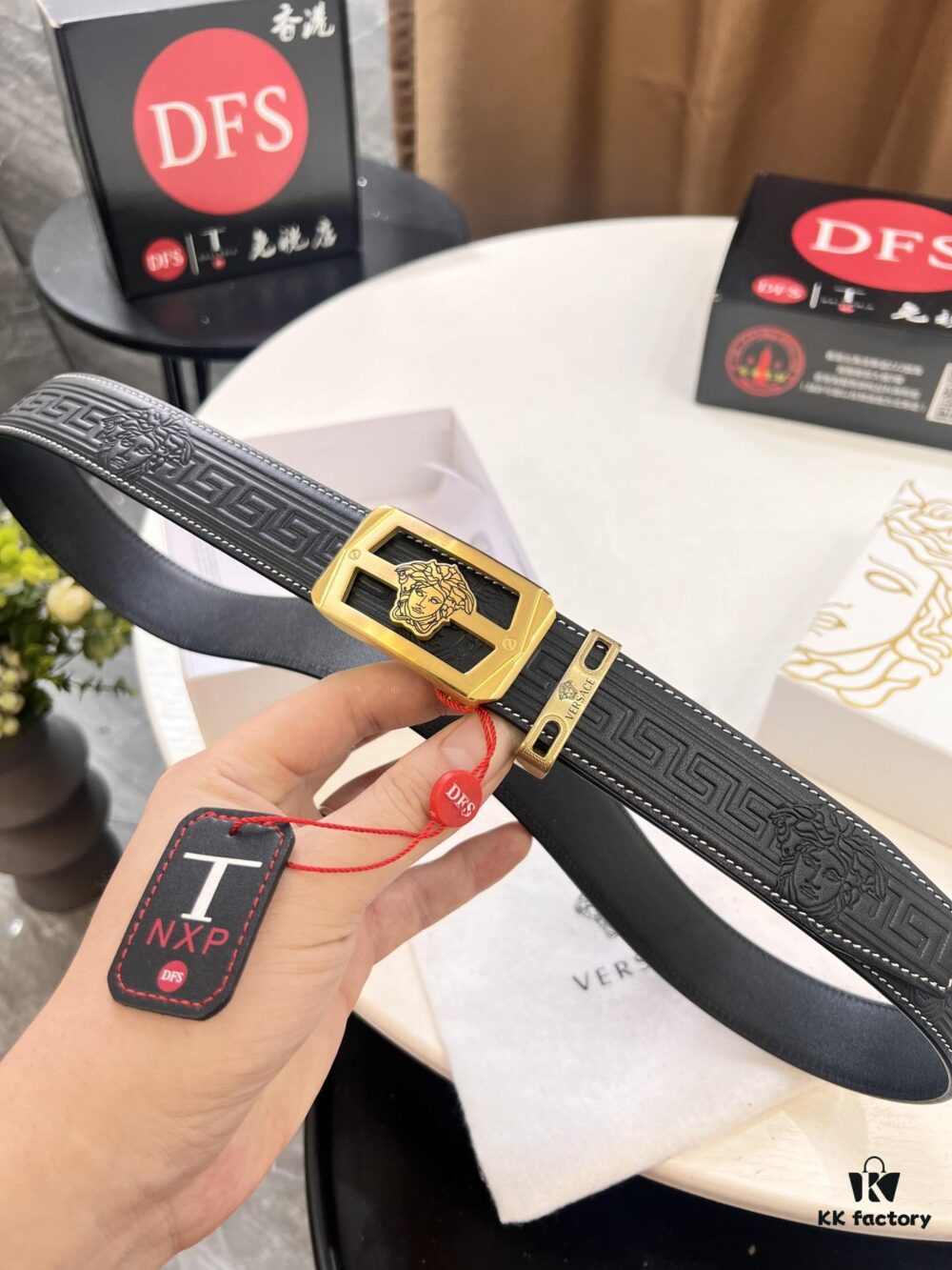 693201af3a89a121ed55075c Versace Automatic Buckle Belt, Custom Embossed Top-Grade Imported Calfskin with Fine Grain, 3.5cm Width, Luxury Business Formal Belt with Steel Hardware