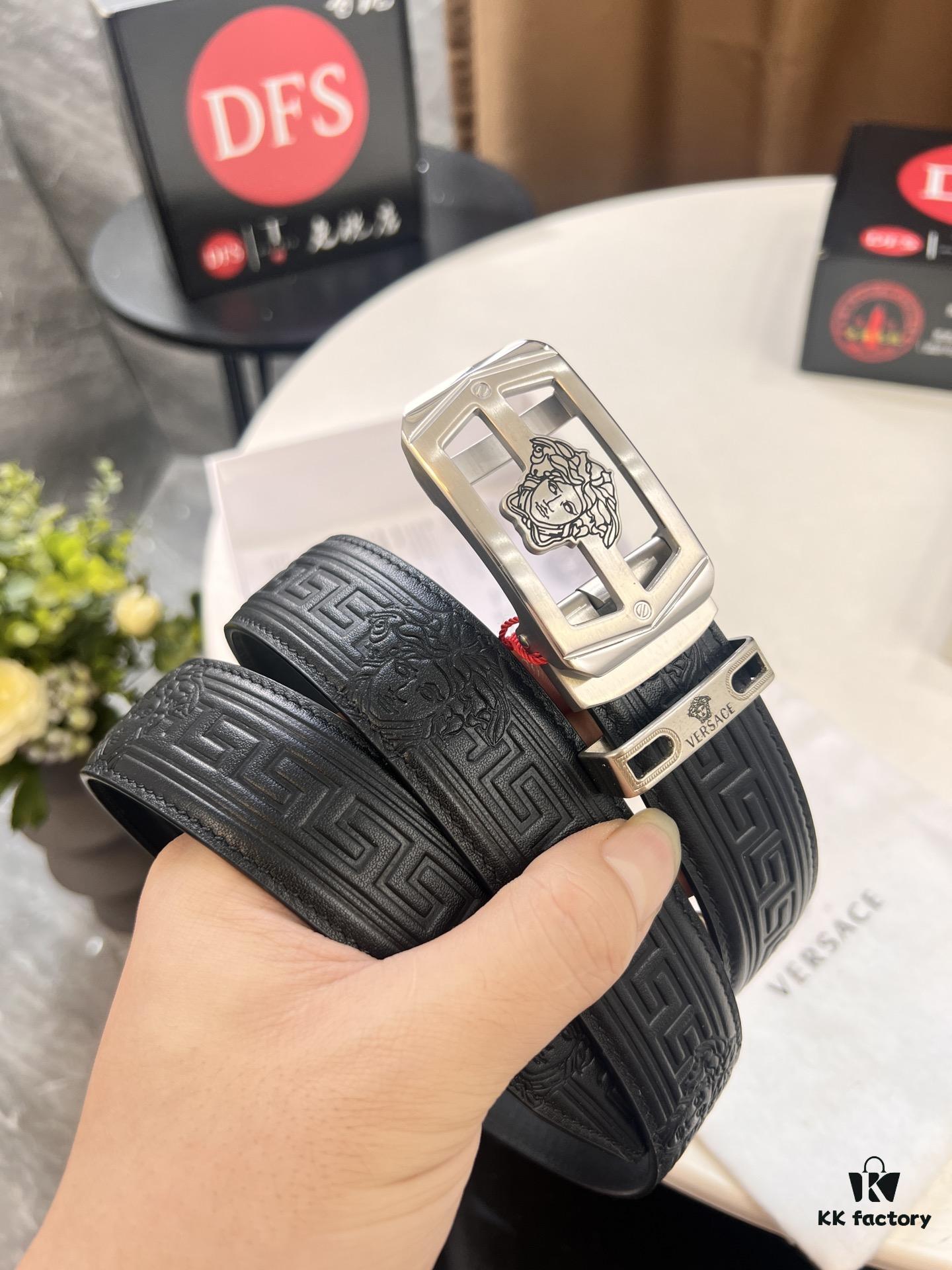 693201b03a89a121ed550765 Versace Automatic Buckle Belt, Custom Embossed Top-Grade Imported Cowhide, 3.5cm Width, Luxury Business Formal Accessory