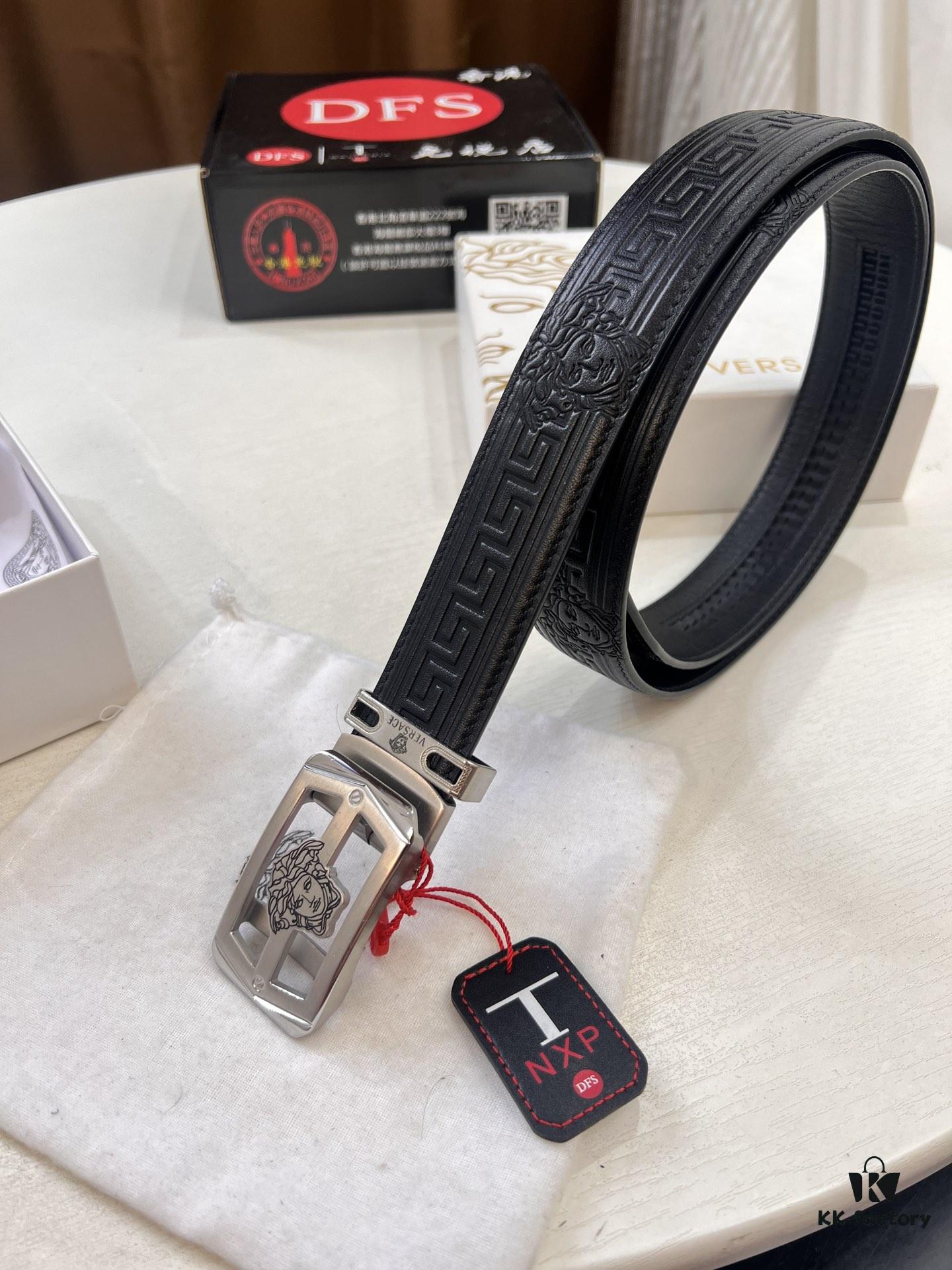 693201b03a89a121ed550767 Versace Automatic Buckle Belt, Custom Embossed Top-Grade Imported Cowhide, 3.5cm Width, Luxury Business Formal Accessory
