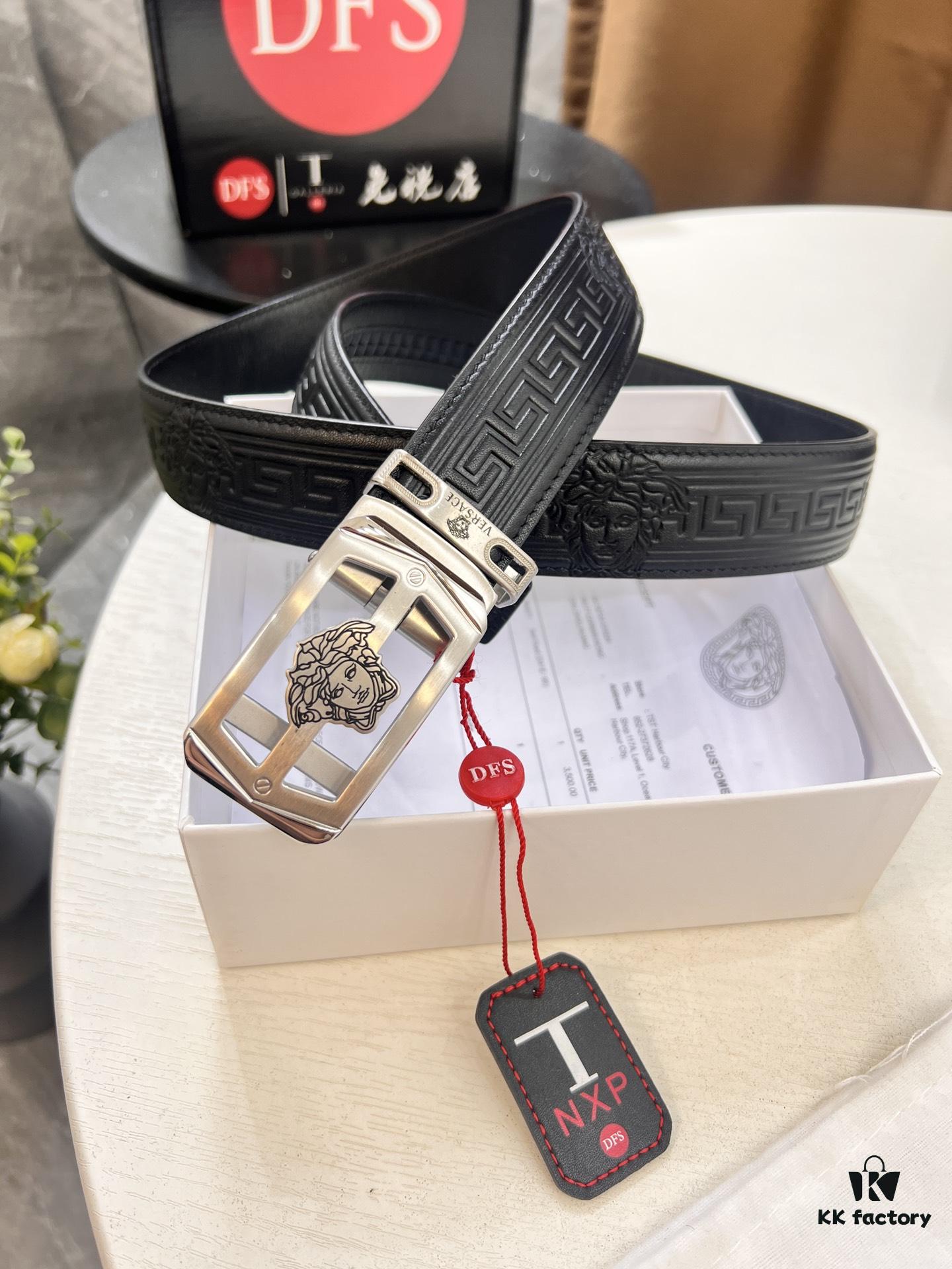 693201b03a89a121ed550768 Versace Automatic Buckle Belt, Custom Embossed Top-Grade Imported Cowhide, 3.5cm Width, Luxury Business Formal Accessory