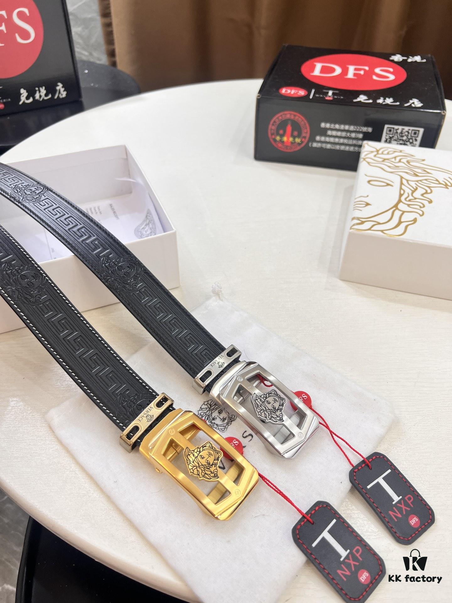 693201b03a89a121ed550769 Versace Automatic Buckle Belt, Custom Embossed Top-Grade Imported Cowhide, 3.5cm Width, Luxury Business Formal Accessory