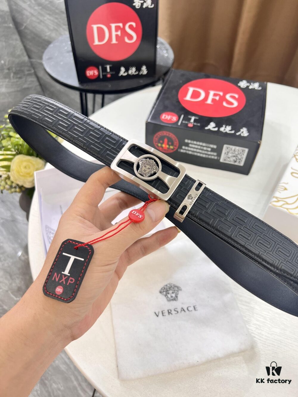 693201b23a89a121ed55077f Versace Automatic Buckle Belt, Custom Embossed Top-Grade Imported Calfskin with Fine Grain, 3.5cm Width, Luxury Business Formal Belt with Steel Hardware