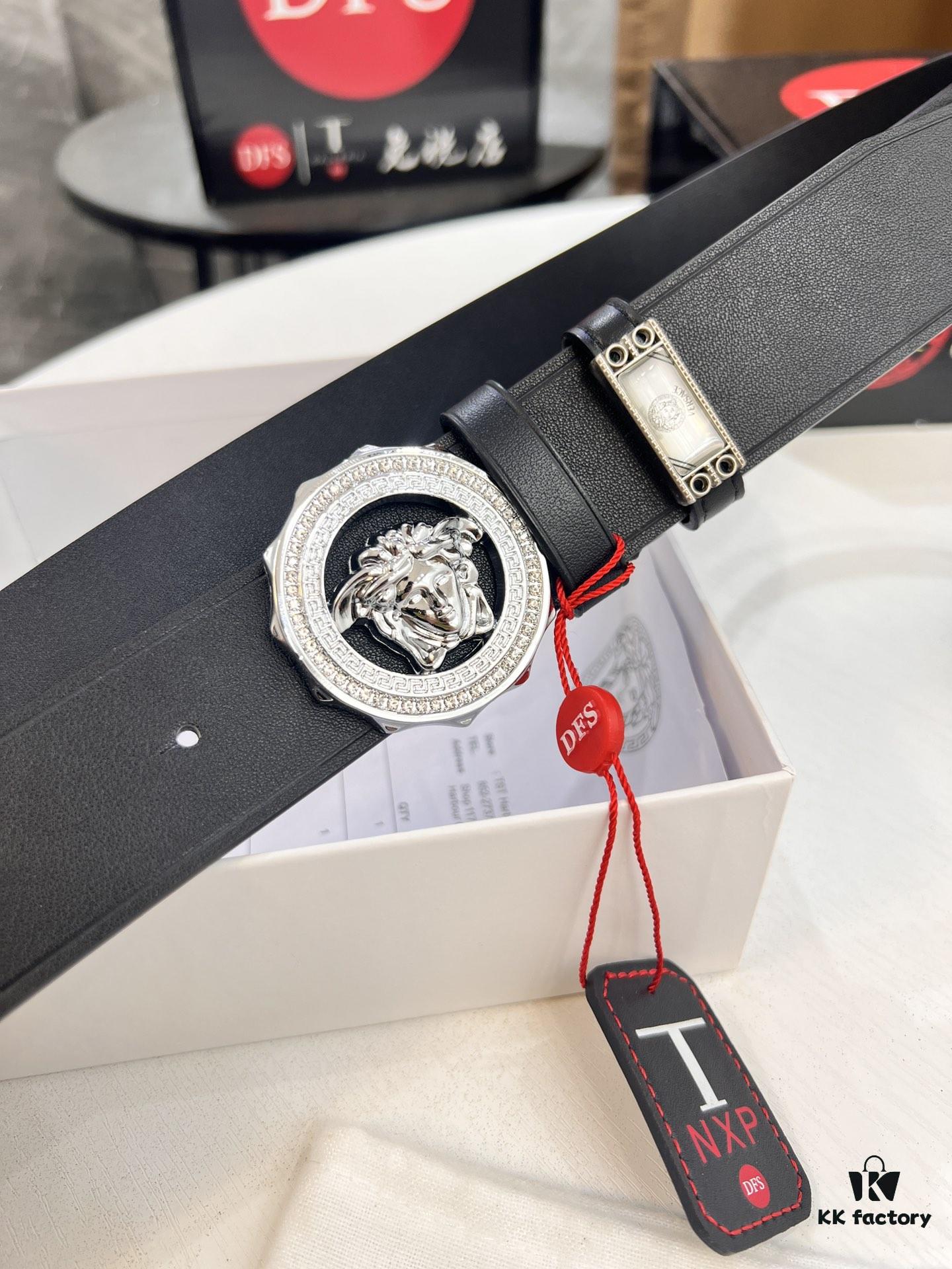 Versace Medusa Belt - Original Factory Order, Italian Imported Smooth Calfskin, 3.8cm Width, Authentic Hardware with NXP RFID Tag