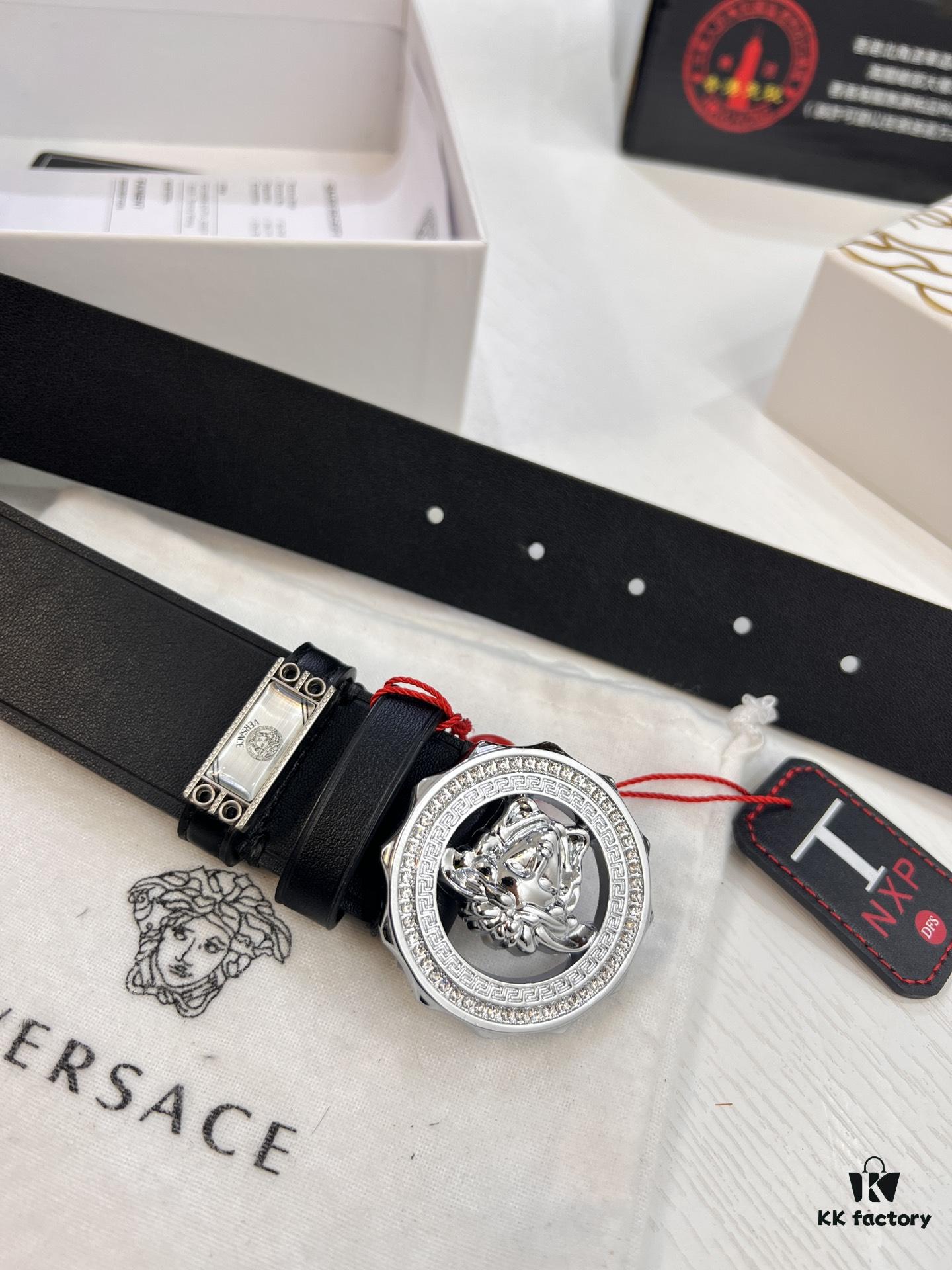 Versace Medusa Belt - Original Factory Order, Italian Imported Smooth Calfskin, 3.8cm Width, Authentic Hardware with NXP RFID Tag