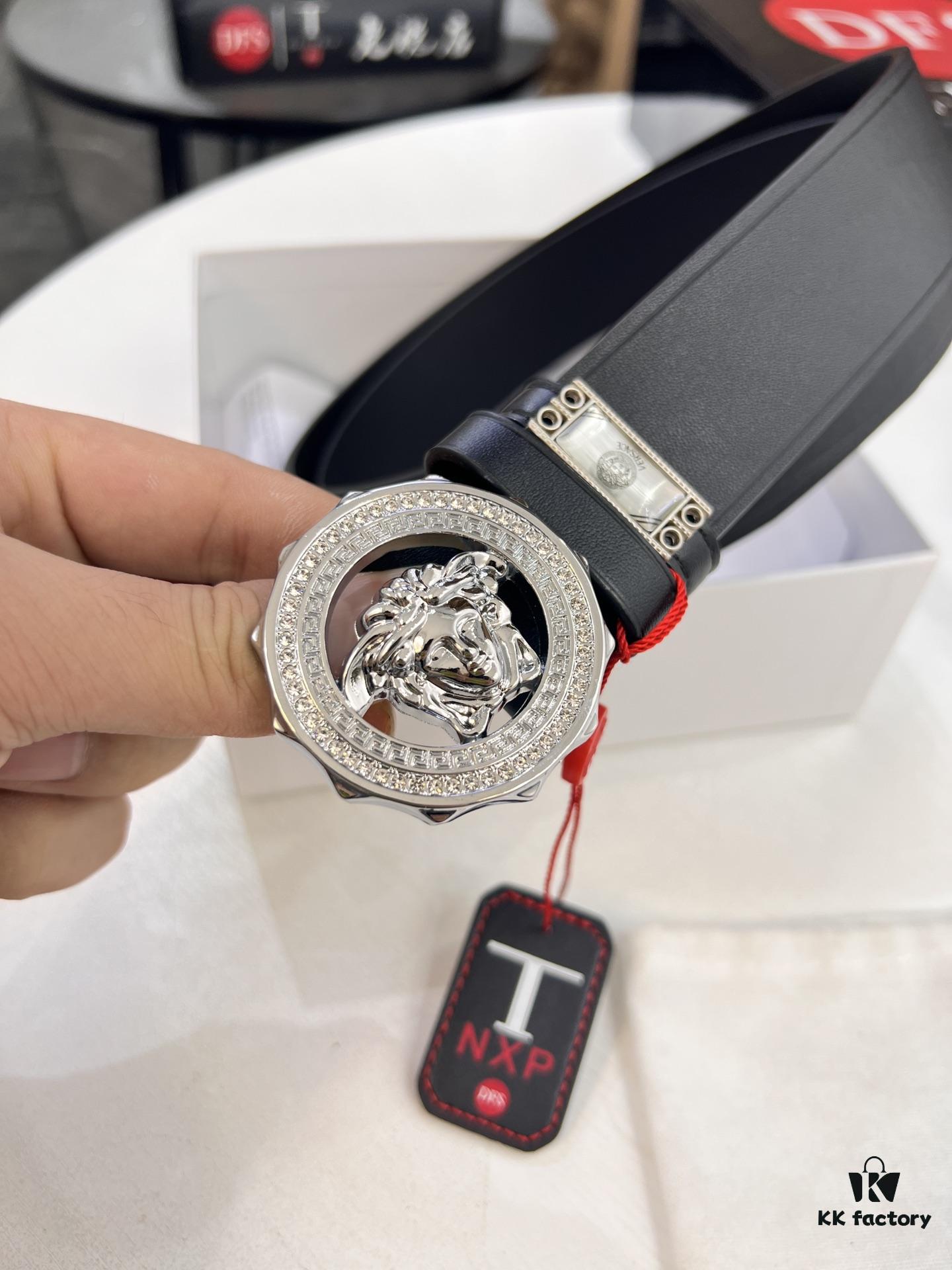 Versace Medusa Belt - Original Factory Order, Italian Imported Smooth Calfskin, 3.8cm Width, Authentic Hardware with NXP RFID Tag