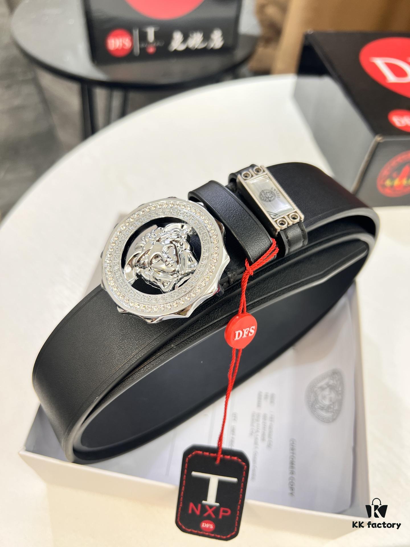 Versace Medusa Belt - Original Factory Order, Italian Imported Smooth Calfskin, 3.8cm Width, Authentic Hardware with NXP RFID Tag