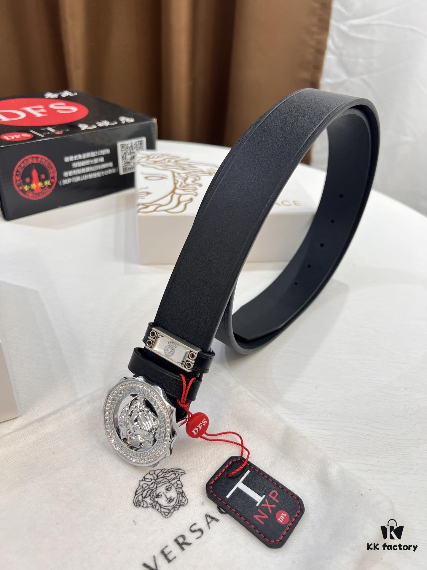 Versace Medusa Belt - Original Factory Order, Italian Imported Smooth Calfskin, 3.8cm Width, Authentic Hardware with NXP RFID Tag