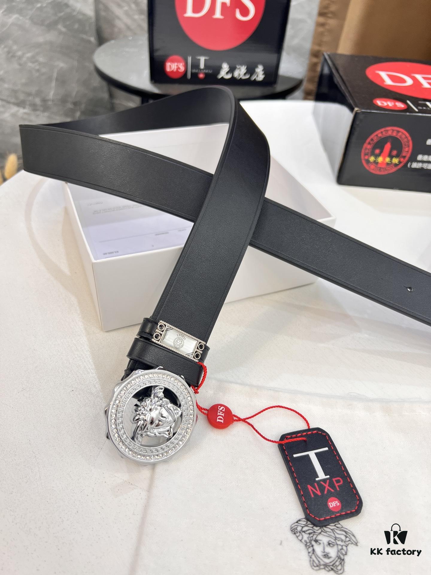Versace Medusa Belt - Original Factory Order, Italian Imported Smooth Calfskin, 3.8cm Width, Authentic Hardware with NXP RFID Tag