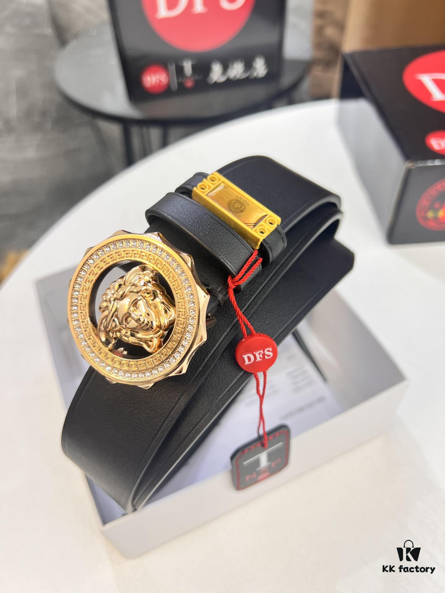 693201b33a89a121ed550790 Versace Genuine Leather Belt with Medusa Head Buckle – Original Order, Italian Imported Smooth Calfskin, 3.8cm Width