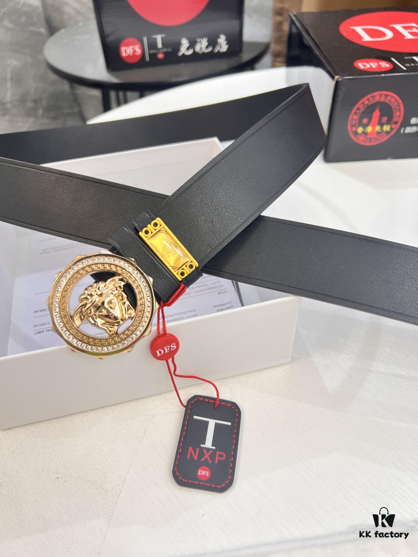693201b33a89a121ed550791 Versace Genuine Leather Belt with Medusa Head Buckle – Original Order, Italian Imported Smooth Calfskin, 3.8cm Width
