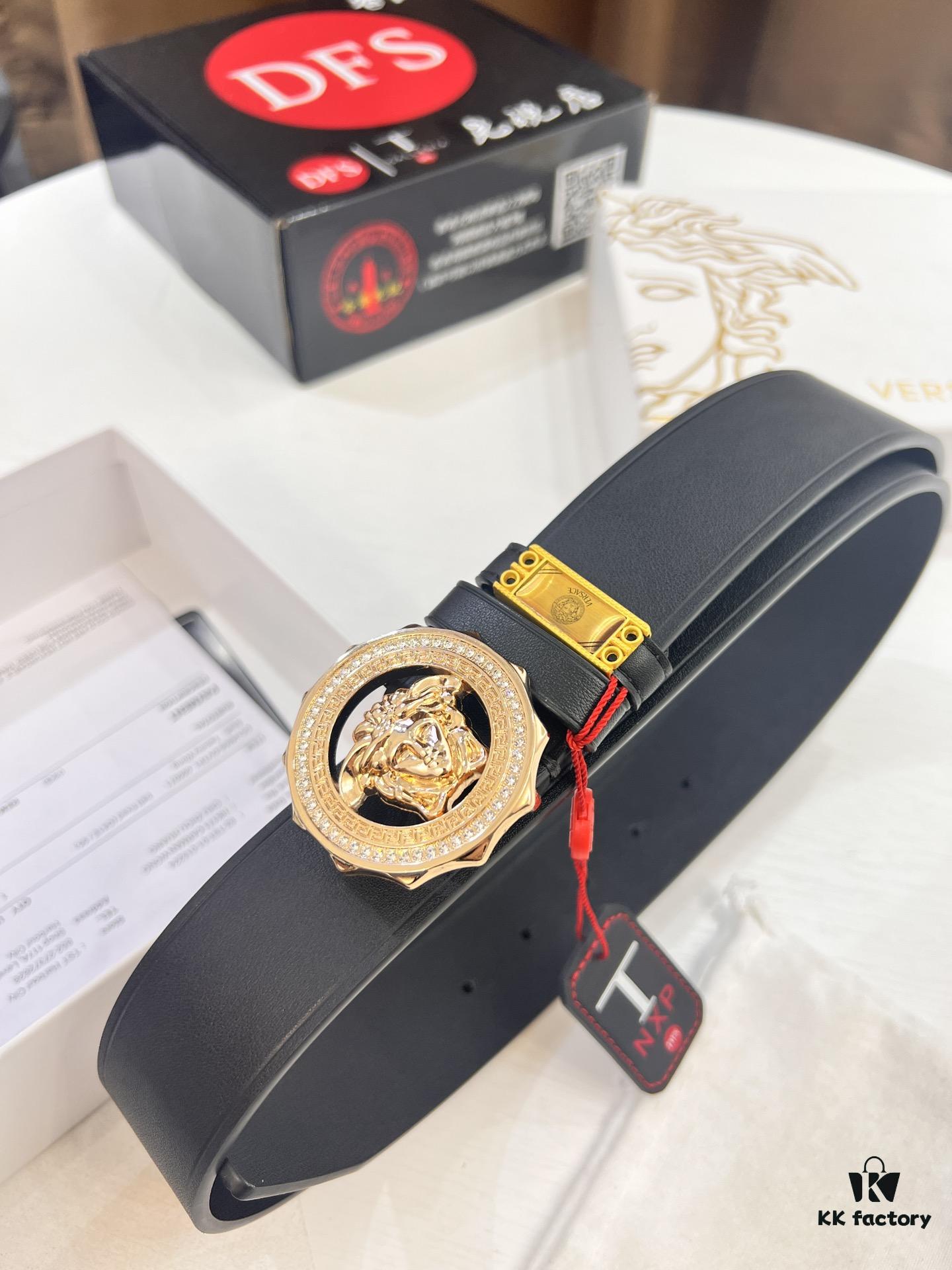 693201b33a89a121ed550792 Versace Genuine Leather Belt with Medusa Head Buckle – Original Order, Italian Imported Smooth Calfskin, 3.8cm Width