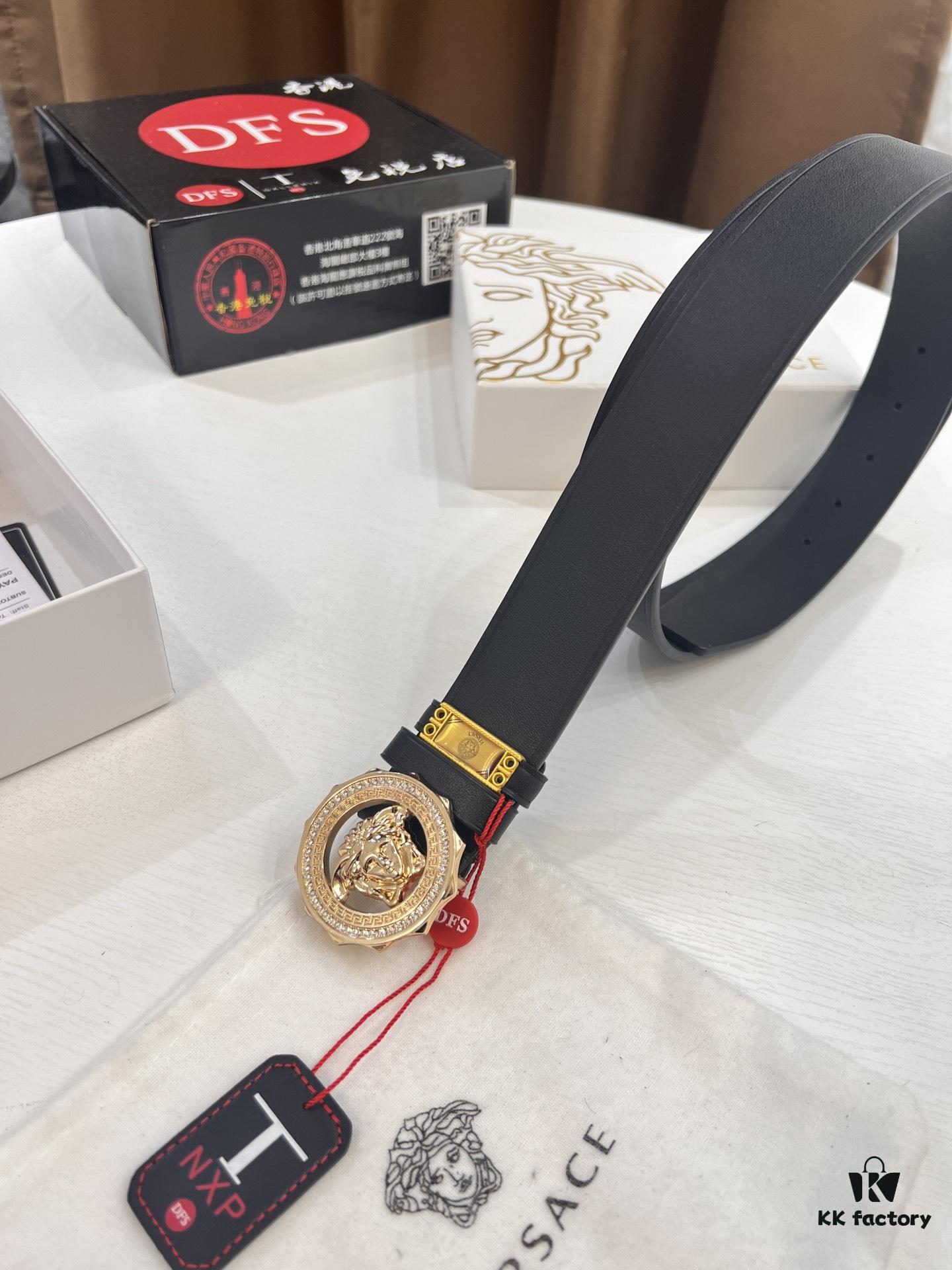 693201b33a89a121ed550793 Versace Genuine Leather Belt with Medusa Head Buckle – Original Order, Italian Imported Smooth Calfskin, 3.8cm Width