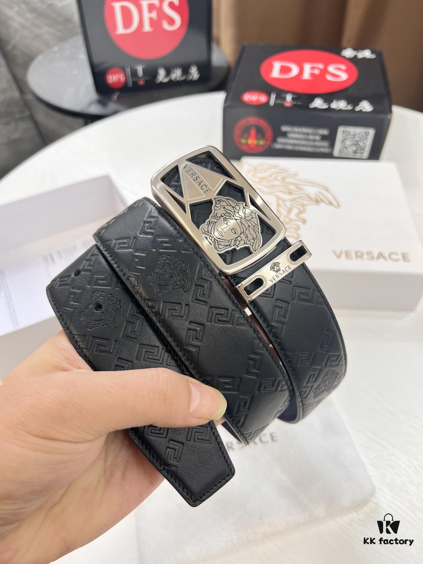 693201b43a89a121ed55079d Versace Belt, New Style, Top-Quality Genuine Leather with Medusa Head Embossing, Fashionable Brand Design, Soft Leather Texture, Precision Stainless Steel Hardware, 3.8cm Width