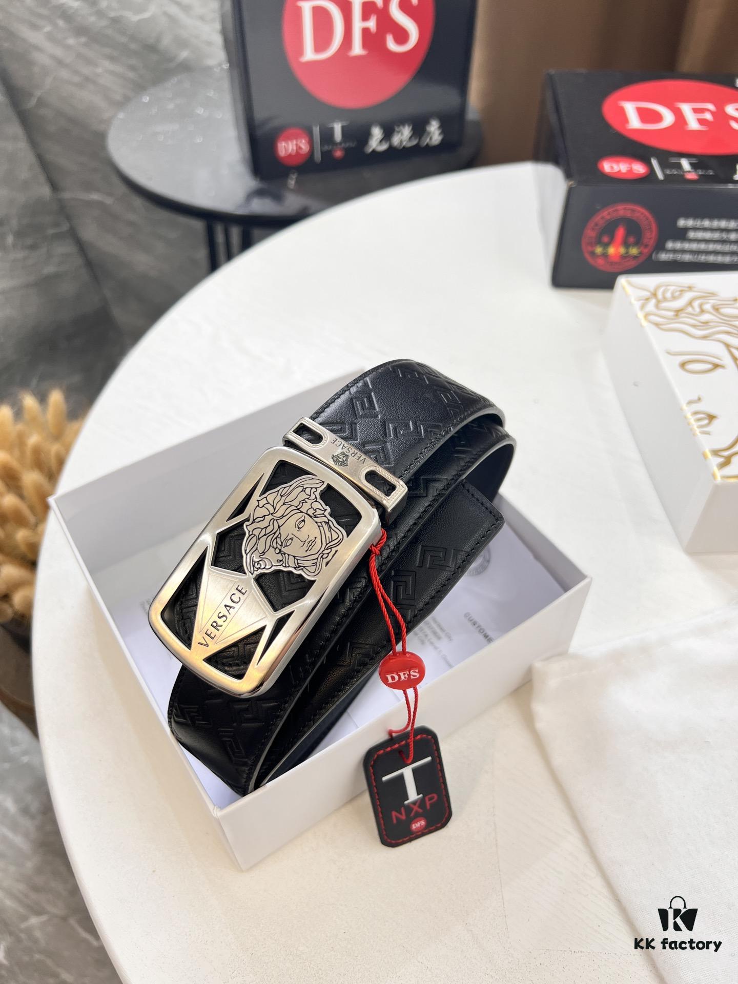 693201b43a89a121ed55079f Versace Belt, New Style, Top-Quality Genuine Leather with Medusa Head Embossing, Fashionable Brand Design, Soft Leather Texture, Precision Stainless Steel Hardware, 3.8cm Width