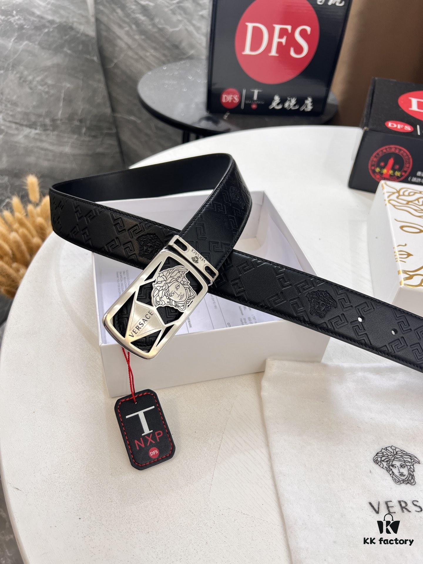 693201b43a89a121ed5507a0 Versace Belt, New Style, Top-Quality Genuine Leather with Medusa Head Embossing, Fashionable Brand Design, Soft Leather Texture, Precision Stainless Steel Hardware, 3.8cm Width