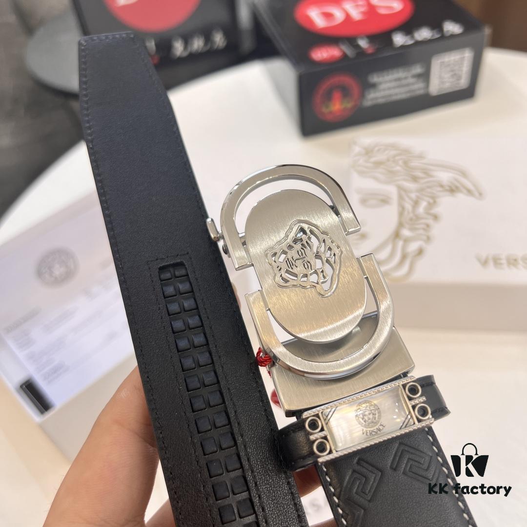 Versace Automatic Buckle Belt, Premium Cowhide with Medusa Embossing, 3.5cm Width, Top-Quality Business Formal Leather Belt