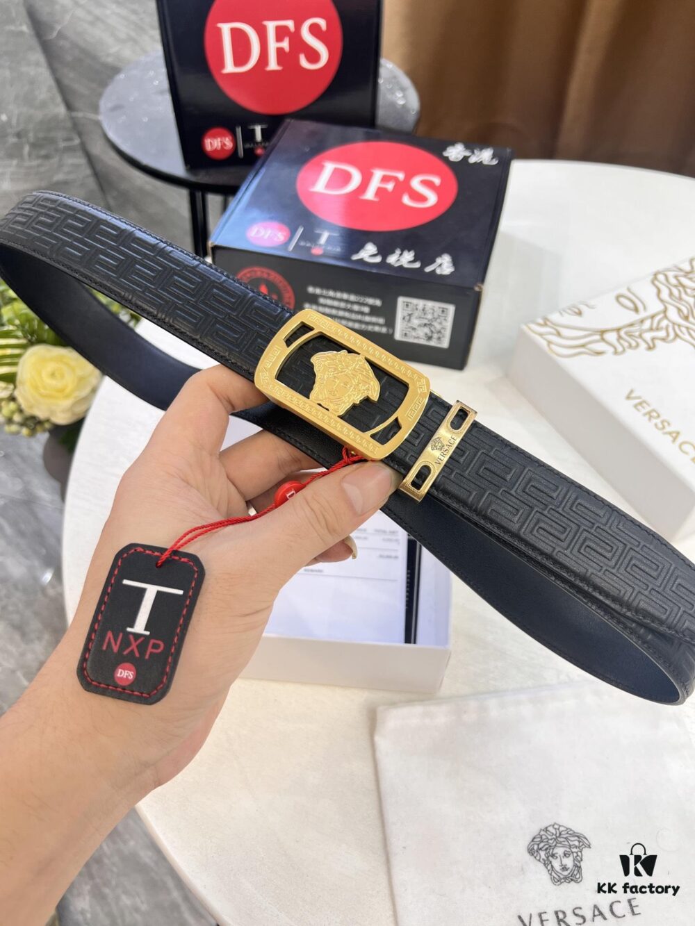 693201b63a89a121ed5507b7 Versace Automatic Buckle Belt, Custom Embossed Top-Grade Imported Calfskin, Fine Grain Leather, 3.5cm Width, Luxury Business Formal Belt with Steel Automatic Slide Closure