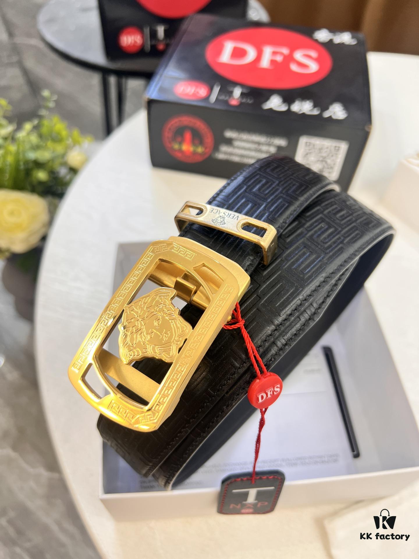 693201b63a89a121ed5507ba Versace Automatic Buckle Belt, Custom Embossed Top-Grade Imported Leather, 3.5cm Width, Fine Grain Cowhide with Steel Hardware