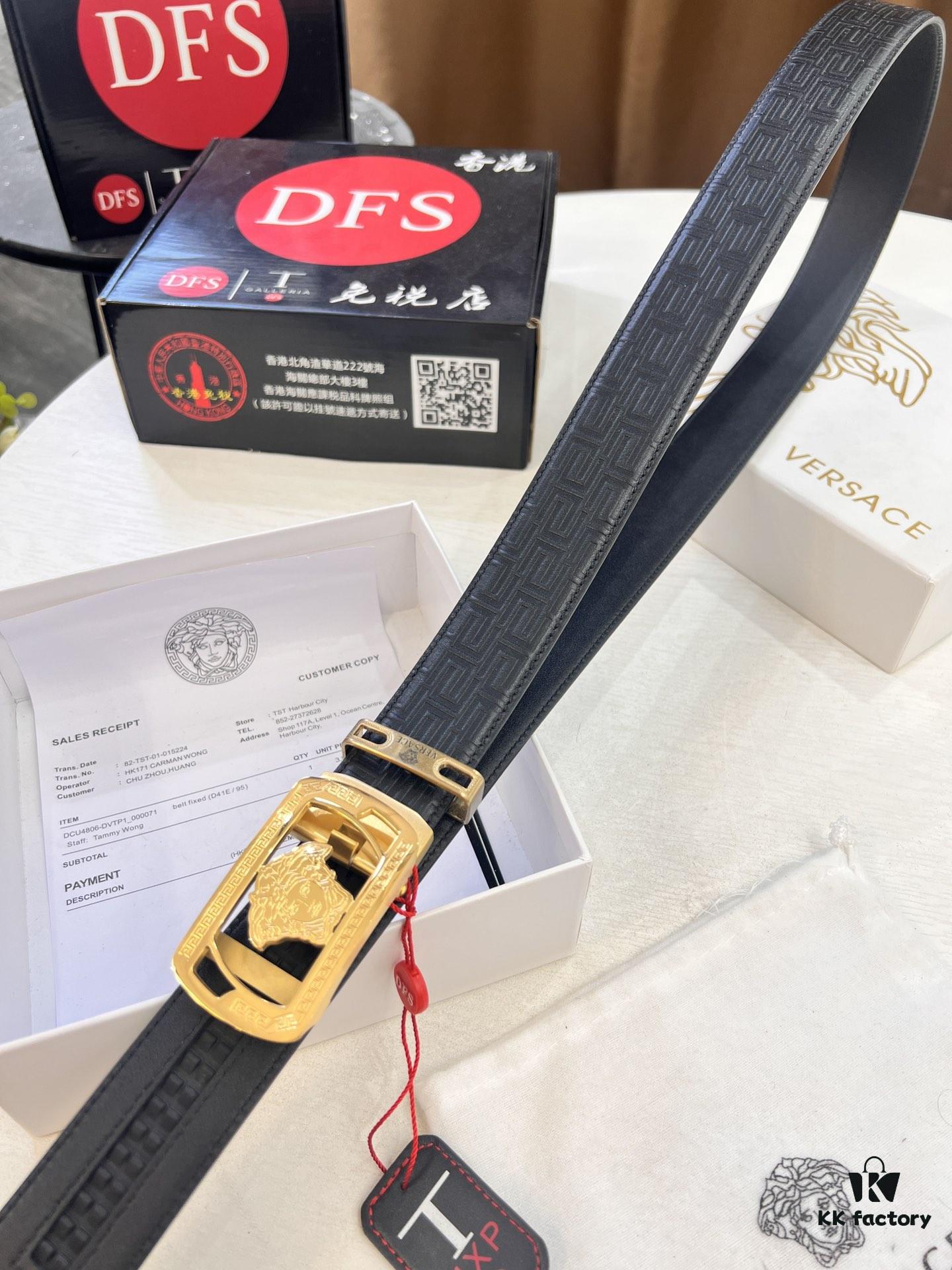 693201b63a89a121ed5507bb Versace Automatic Buckle Belt, Custom Embossed Top-Grade Imported Leather, 3.5cm Width, Fine Grain Cowhide with Steel Hardware