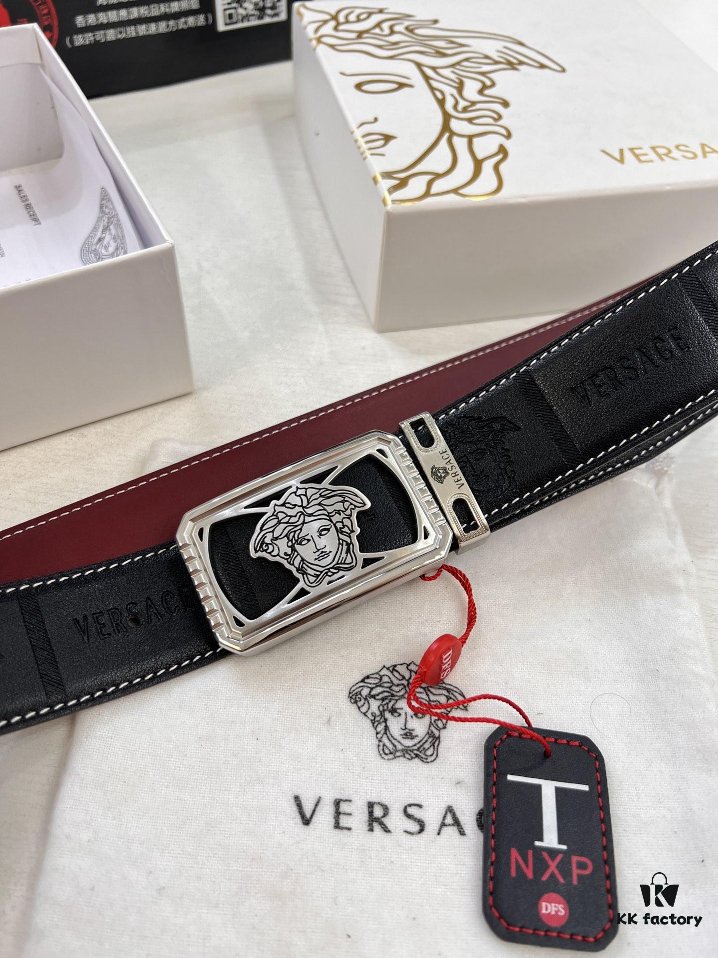 693201b83a89a121ed5507cd Versace Belt 2023 New Arrival Genuine Top-Grain Calfskin Leather Belt with Medusa Head Embossing Double-Sided Wearable Fashion Luxury Brand Belt for Men Women 3.8cm Width Stainless Steel Hardware