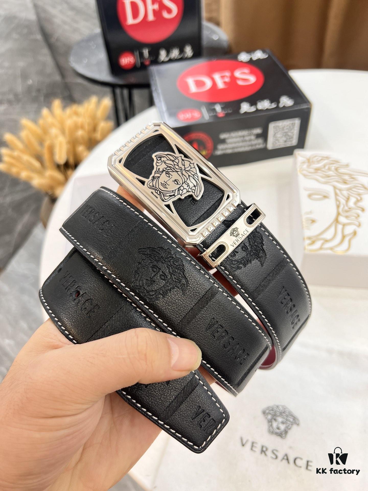 693201b83a89a121ed5507ce Versace Belt 2023 New Arrival Genuine Top-Grain Calfskin Leather Belt with Medusa Head Embossing Double-Sided Wearable Fashion Luxury Brand Belt for Men Women 3.8cm Width Stainless Steel Hardware
