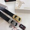 Versace Belt, New Style, Top-Quality First-Layer Cowhide with Medusa Embossing, Fashionable Soft Leather, Reversible Design, Stainless Steel Hardware, 3.8cm Width