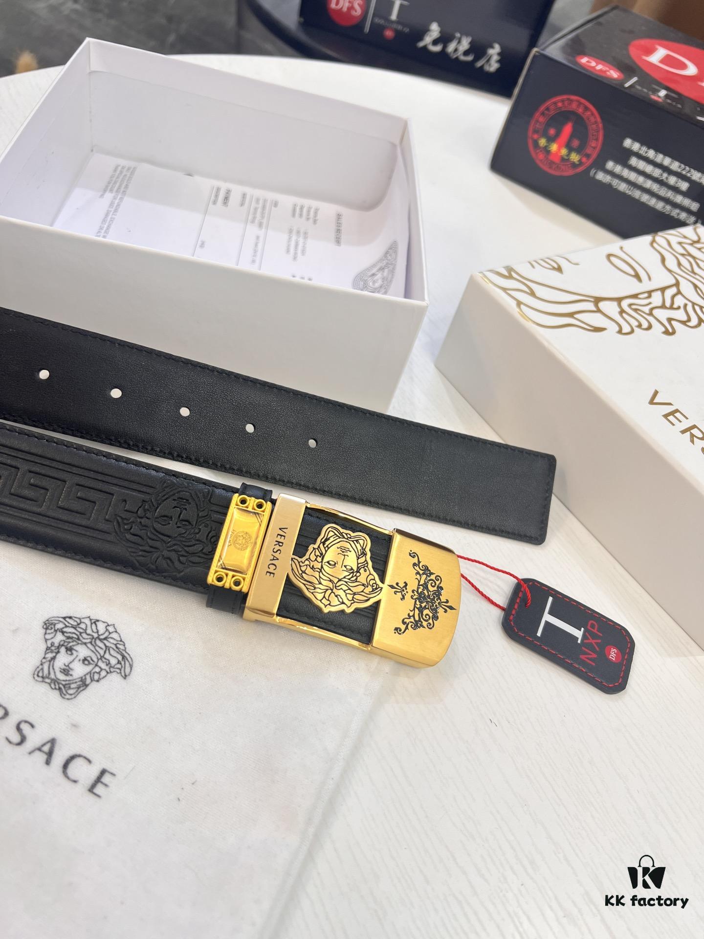693201b93a89a121ed5507dc Versace Belt, New Style, Genuine Top-Layer Cowhide with Medusa Embossing, Fashionable Streetwear Design, Soft Leather Texture, Precision Stainless Steel Hardware, 3.8cm Width