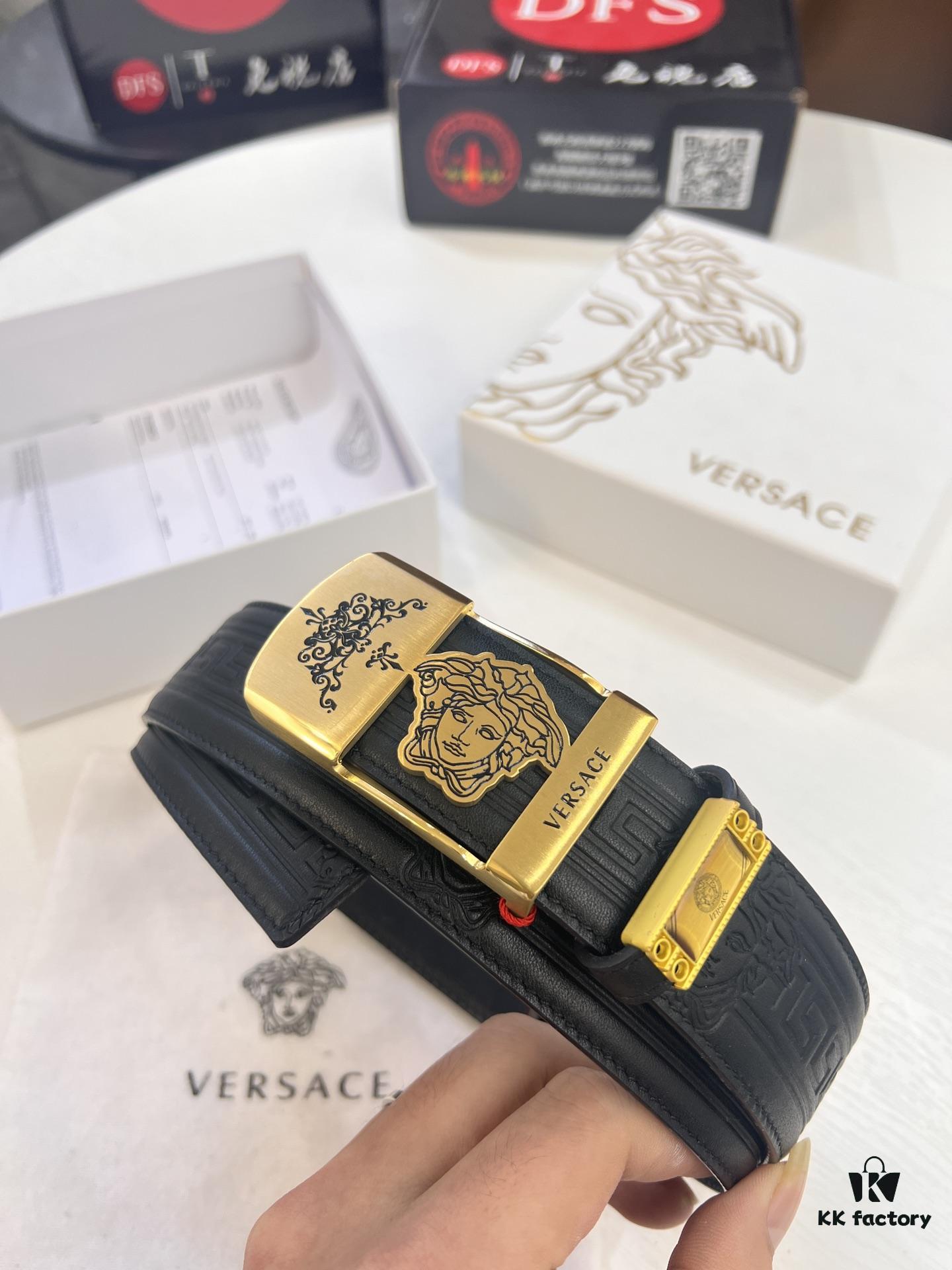 693201b93a89a121ed5507dd Versace Belt, New Style, Genuine Top-Layer Cowhide with Medusa Embossing, Fashionable Streetwear Design, Soft Leather Texture, Precision Stainless Steel Hardware, 3.8cm Width
