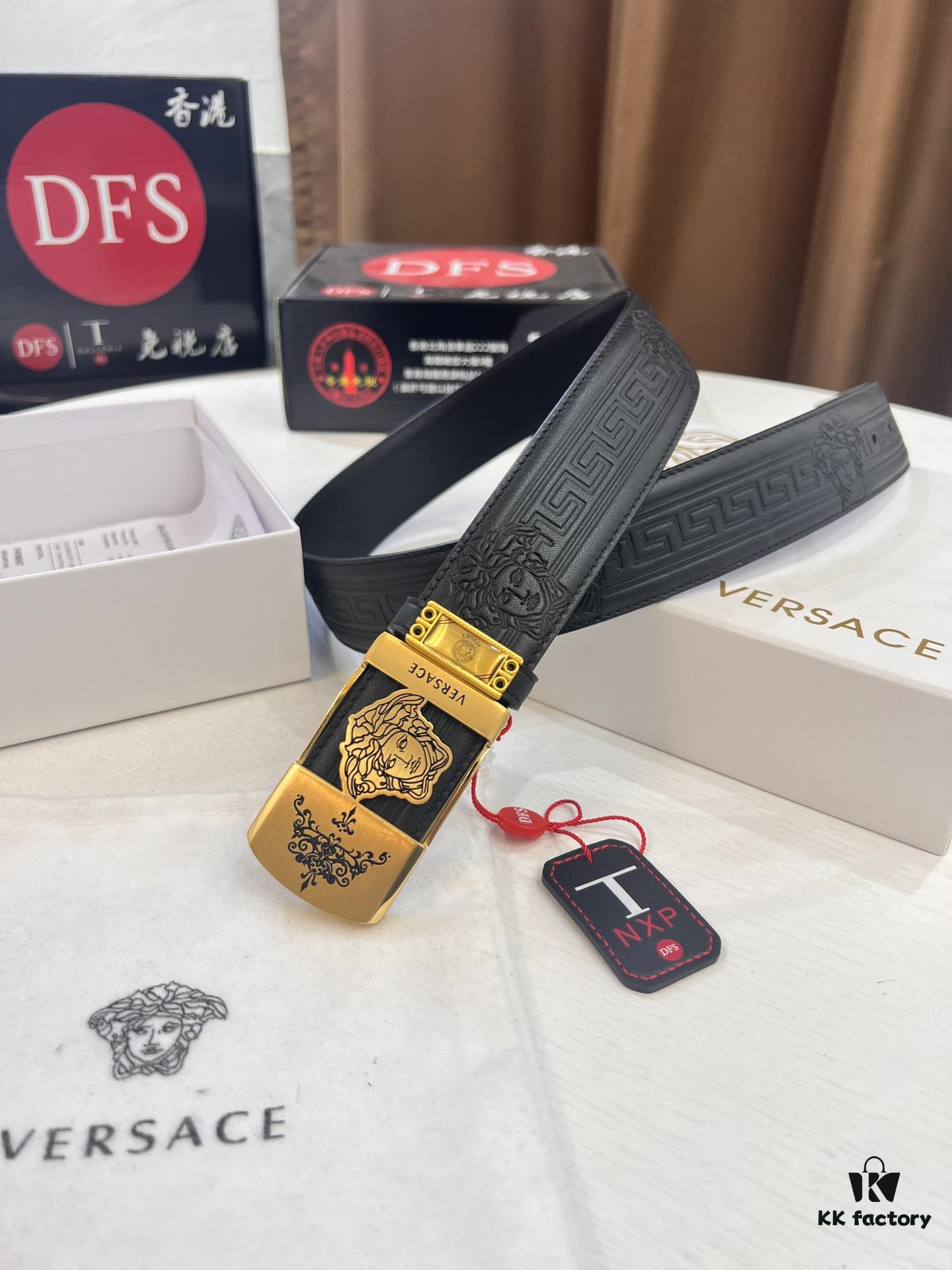 693201b93a89a121ed5507de Versace Belt, New Style, Genuine Top-Layer Cowhide with Medusa Embossing, Fashionable Streetwear Design, Soft Leather Texture, Precision Stainless Steel Hardware, 3.8cm Width