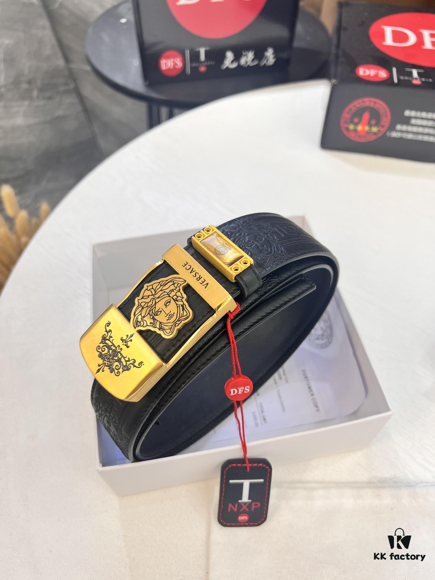 693201b93a89a121ed5507df Versace Belt, New Style, Genuine Top-Layer Cowhide with Medusa Embossing, Fashionable Streetwear Design, Soft Leather Texture, Precision Stainless Steel Hardware, 3.8cm Width