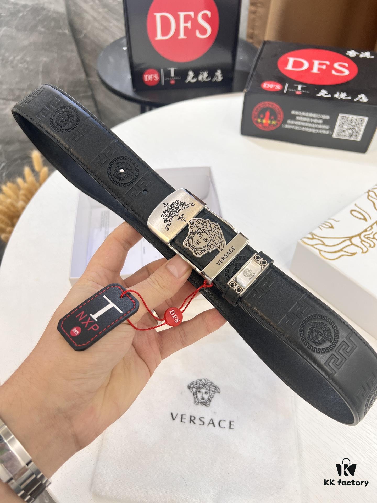 693201b93a89a121ed5507e1 Versace Belt New Style Genuine Leather with Medusa Head Embossing Fashion Brand Steel Buckle 3.8cm Width