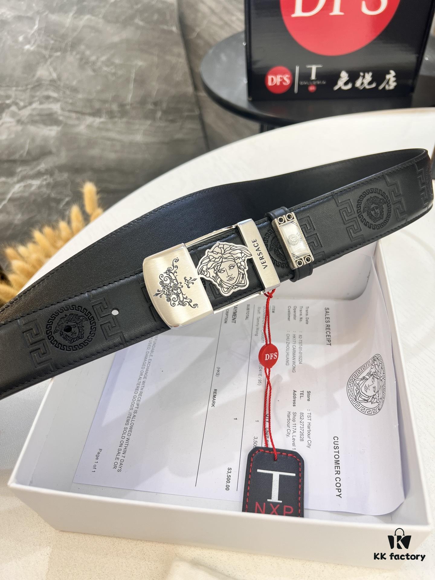 693201b93a89a121ed5507e2 Versace Belt New Style Genuine Leather with Medusa Head Embossing Fashion Brand Steel Buckle 3.8cm Width