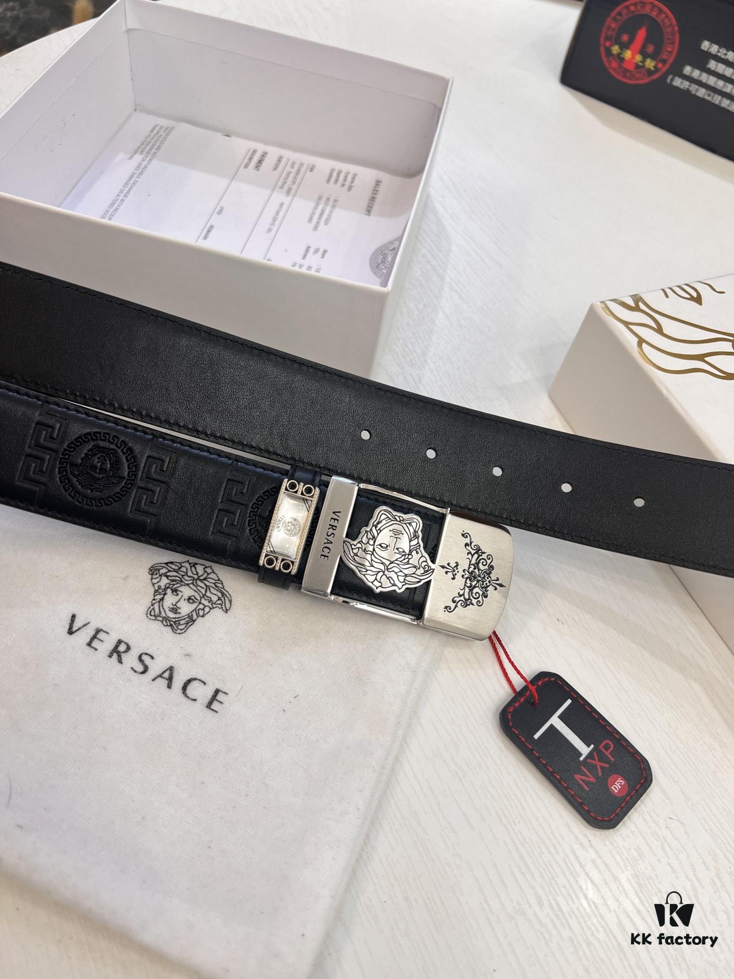 693201b93a89a121ed5507e4 Versace Belt New Style Genuine Leather with Medusa Head Embossing Fashion Brand Steel Buckle 3.8cm Width