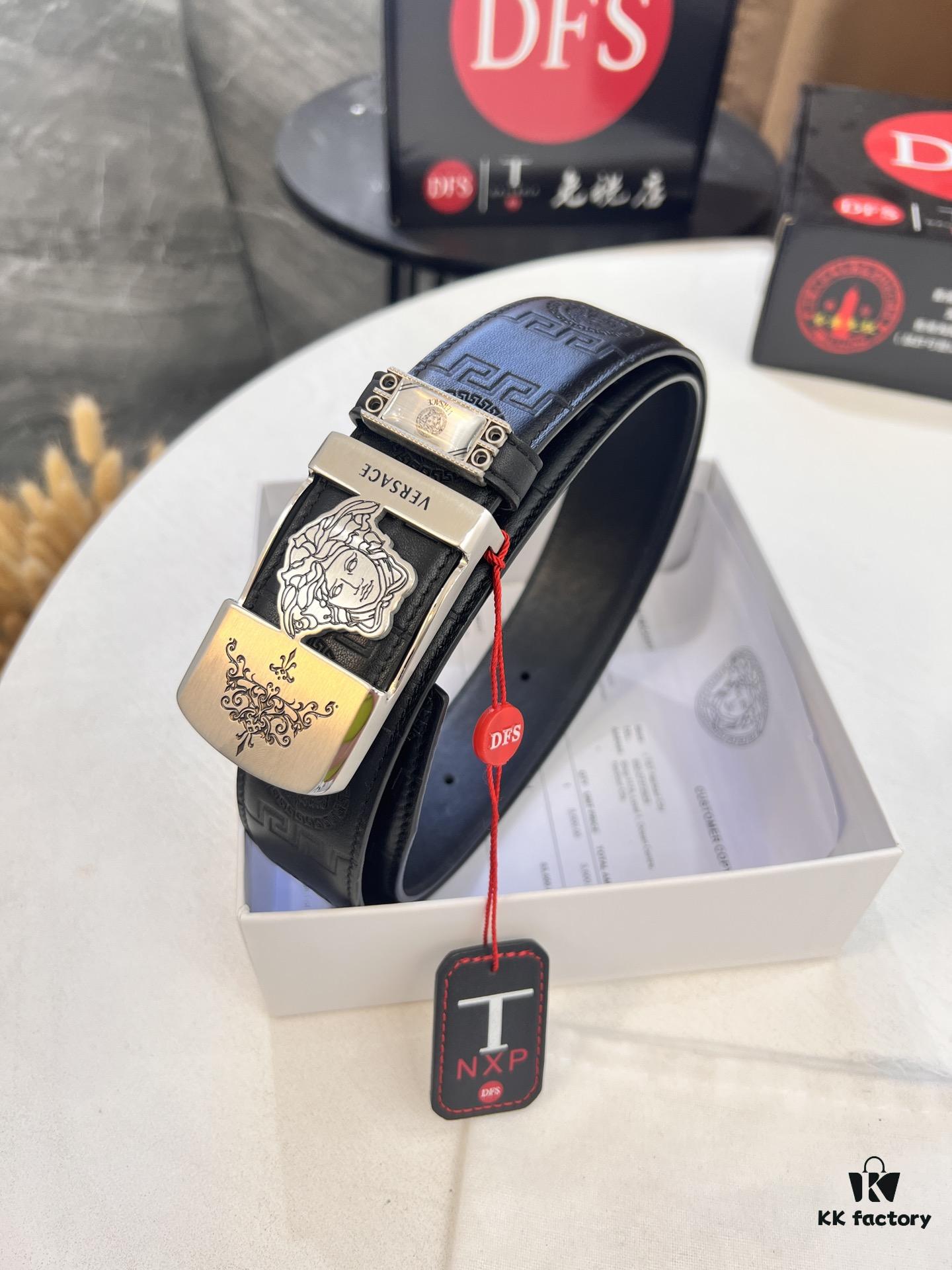 693201ba3a89a121ed5507e5 Versace Belt New Style Genuine Leather with Medusa Head Embossing Fashion Brand Steel Buckle 3.8cm Width