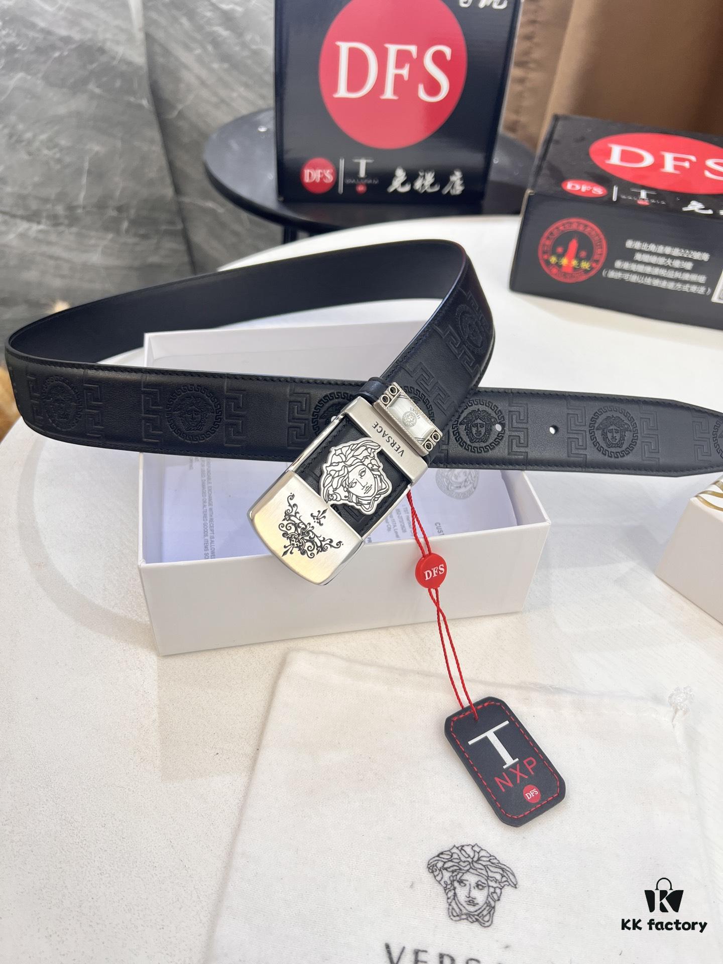 693201ba3a89a121ed5507e6 Versace Belt New Style Genuine Leather with Medusa Head Embossing Fashion Brand Steel Buckle 3.8cm Width