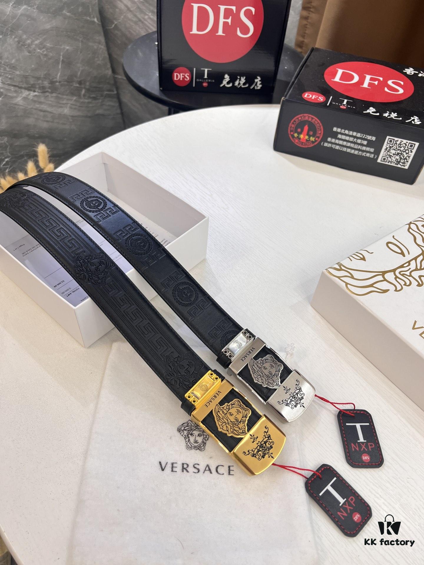 693201ba3a89a121ed5507e7 Versace Belt New Style Genuine Leather with Medusa Head Embossing Fashion Brand Steel Buckle 3.8cm Width