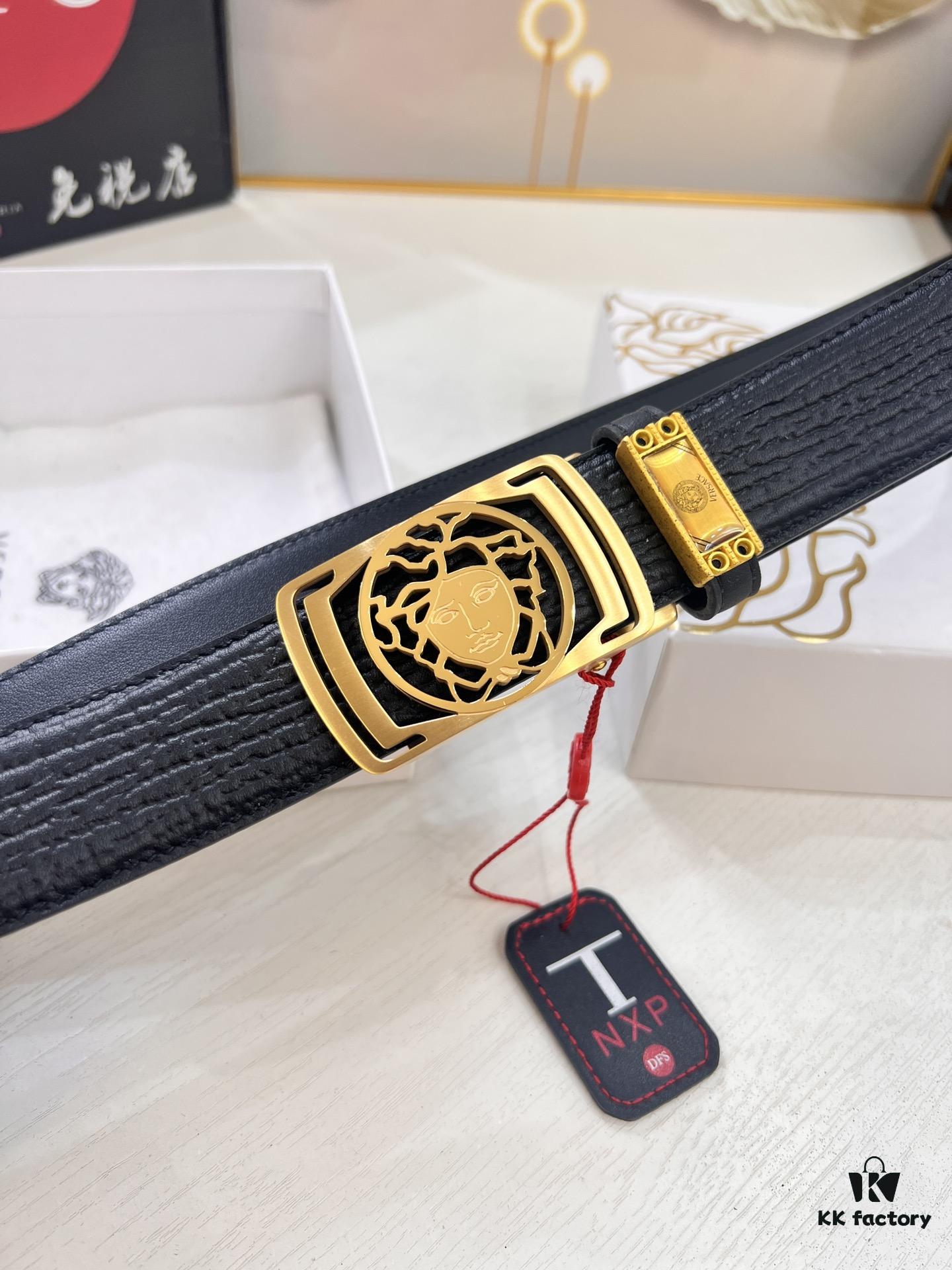 693201c53a89a121ed550855 Versace Automatic Buckle Belt, Custom Embossed Top-Grade Imported Leather, Fine Calfskin, 3.5cm Width, Premium Business Formal Belt